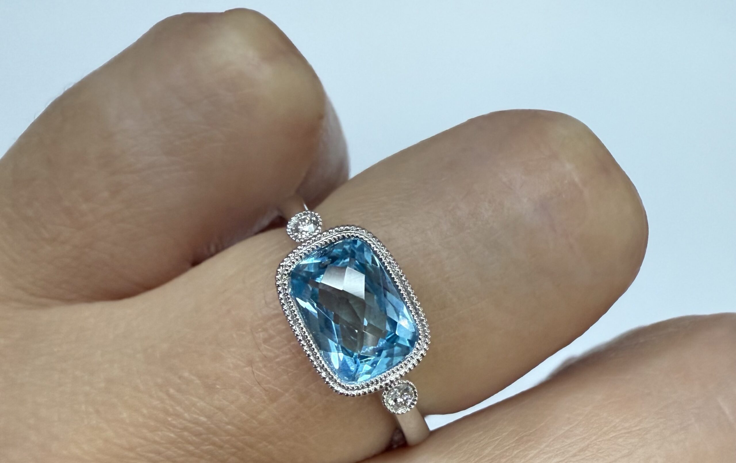 14k White Gold Genuine 1.76 Cttw Blue Topaz & Diamond Bezel Set Ring - Image 15