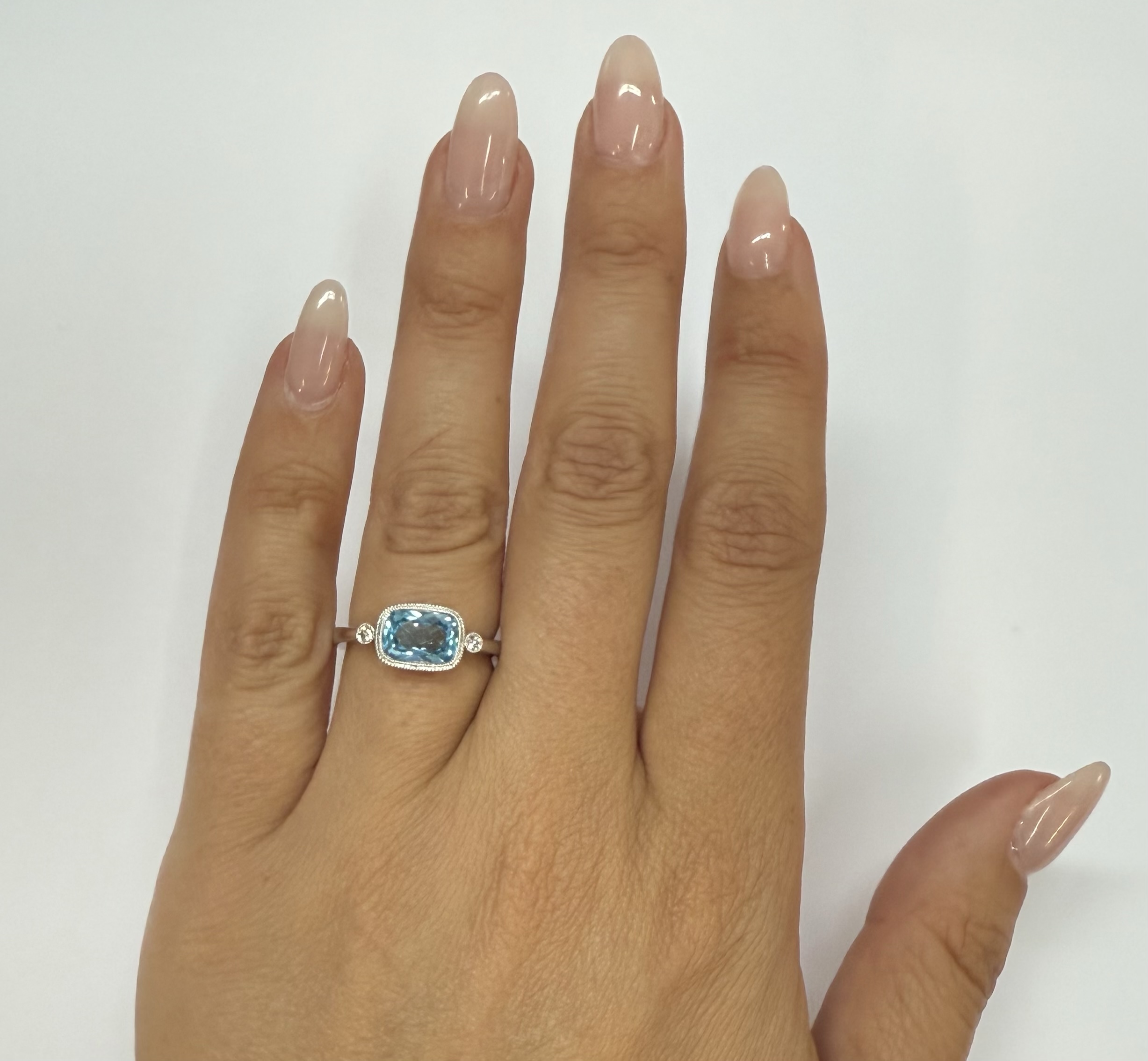 14k White Gold Genuine 1.76 Cttw Blue Topaz & Diamond Bezel Set Ring - Image 16