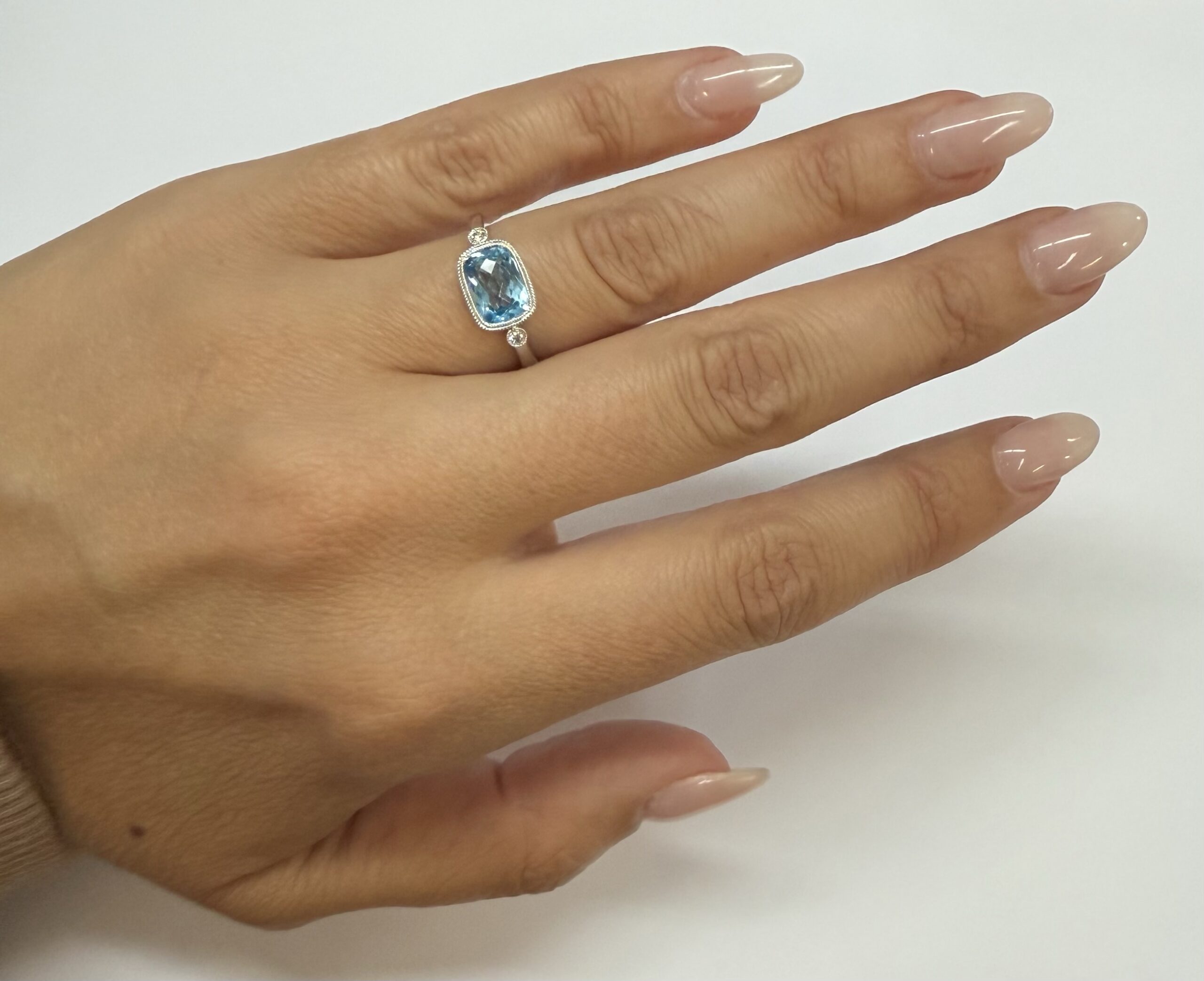 14k White Gold Genuine 1.76 Cttw Blue Topaz & Diamond Bezel Set Ring - Image 17