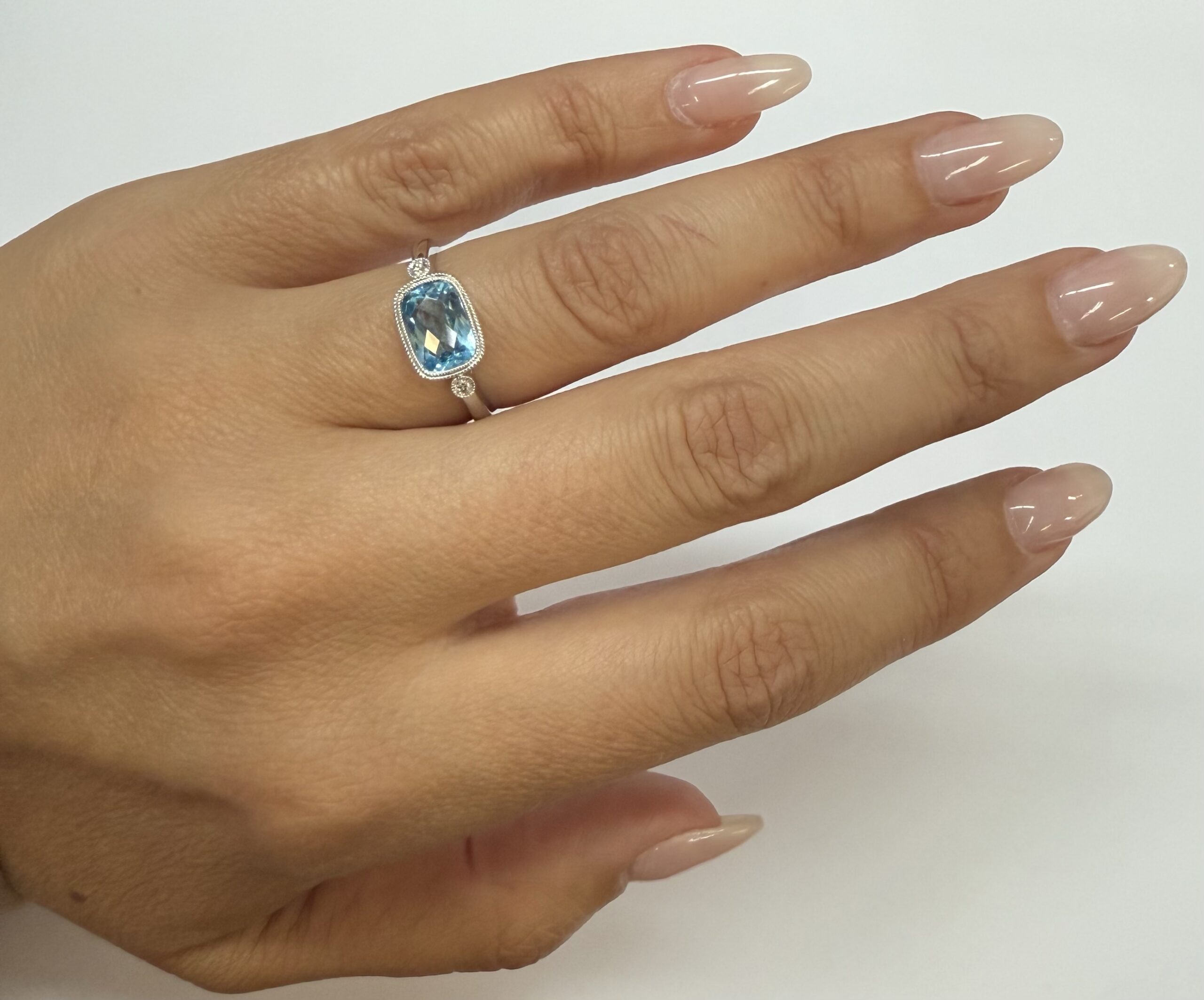 14k White Gold Genuine 1.76 Cttw Blue Topaz & Diamond Bezel Set Ring - Image 18