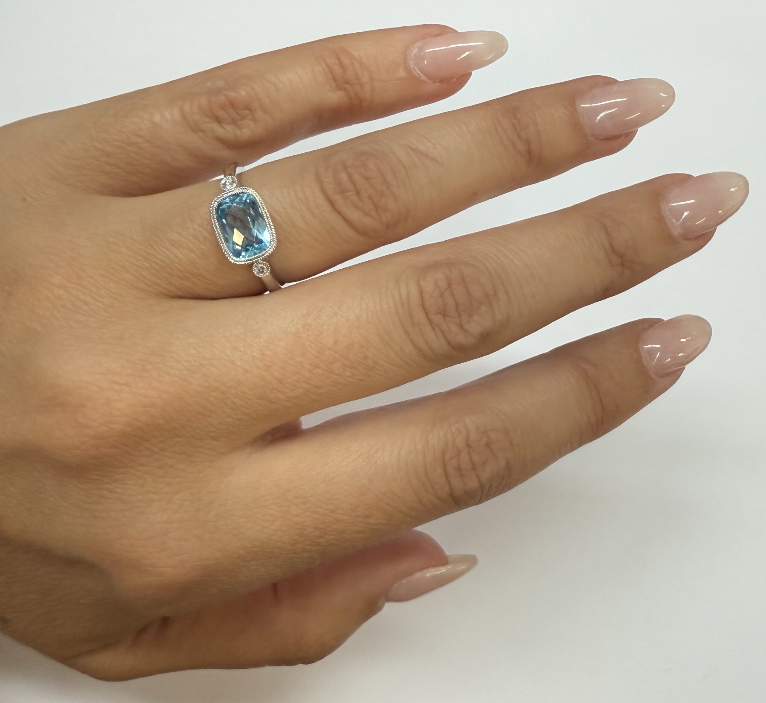 14k White Gold Genuine 1.76 Cttw Blue Topaz & Diamond Bezel Set Ring - Image 19