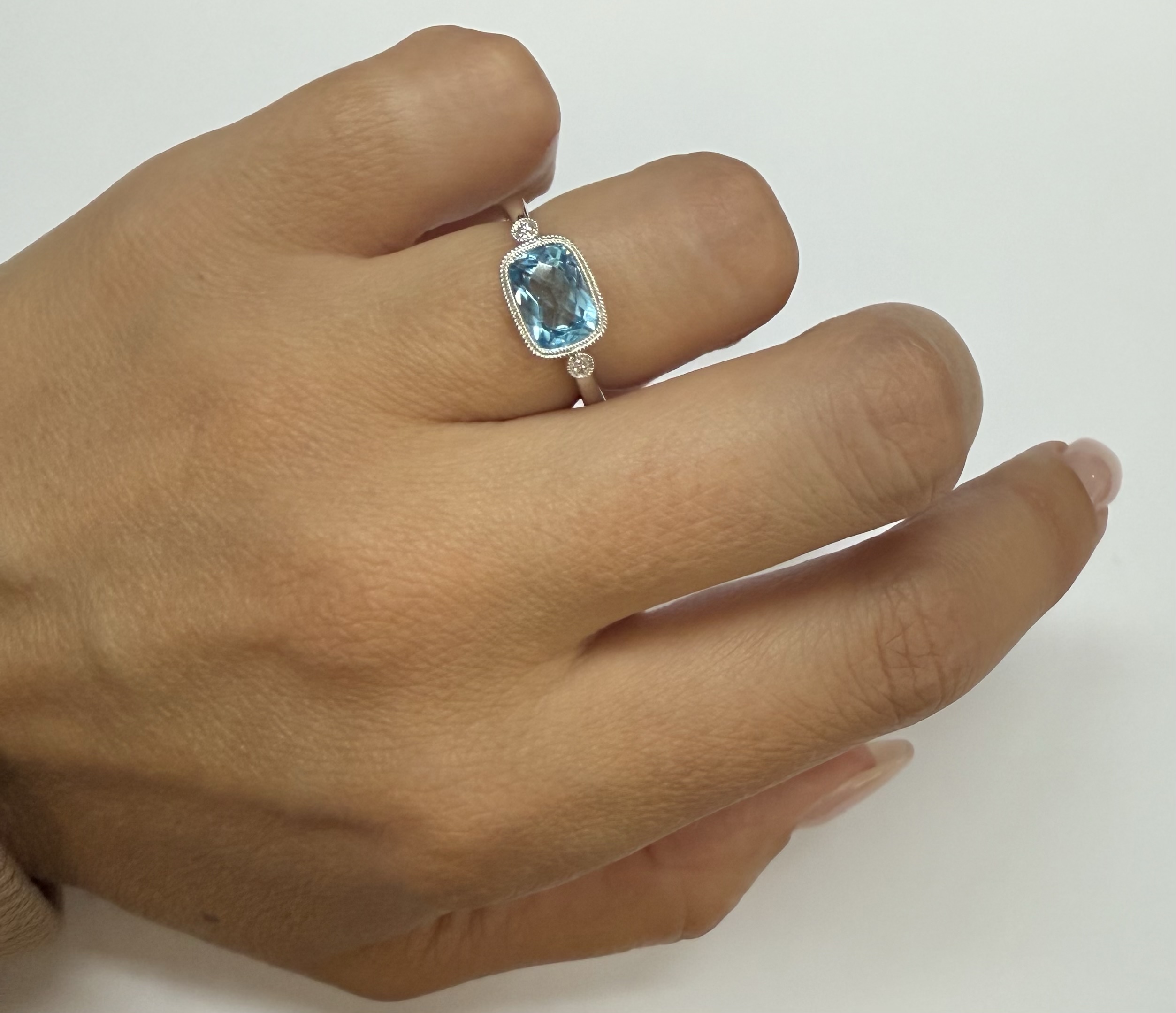 14k White Gold Genuine 1.76 Cttw Blue Topaz & Diamond Bezel Set Ring - Image 22