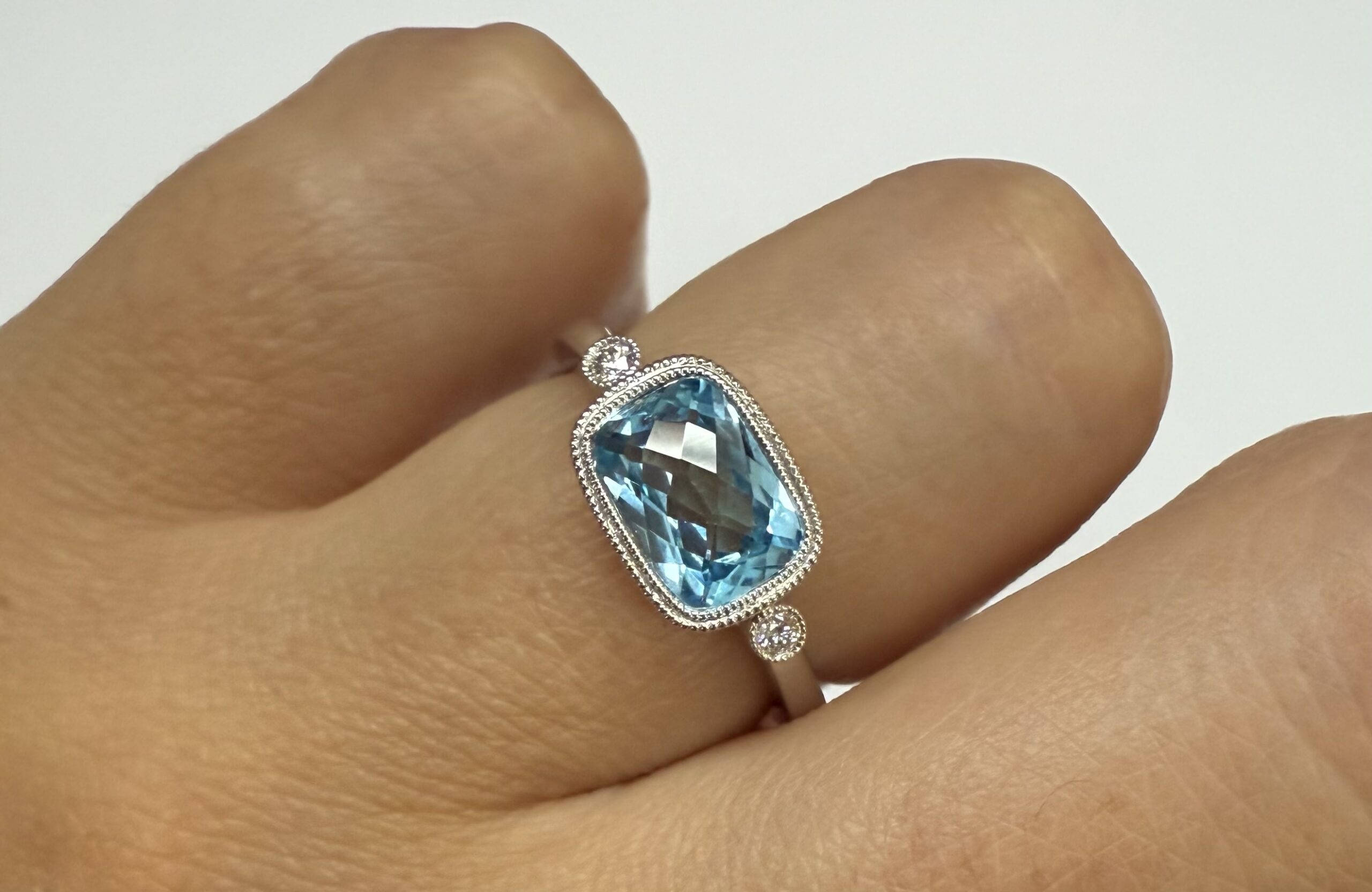 14k White Gold Genuine 1.76 Cttw Blue Topaz & Diamond Bezel Set Ring - Image 21