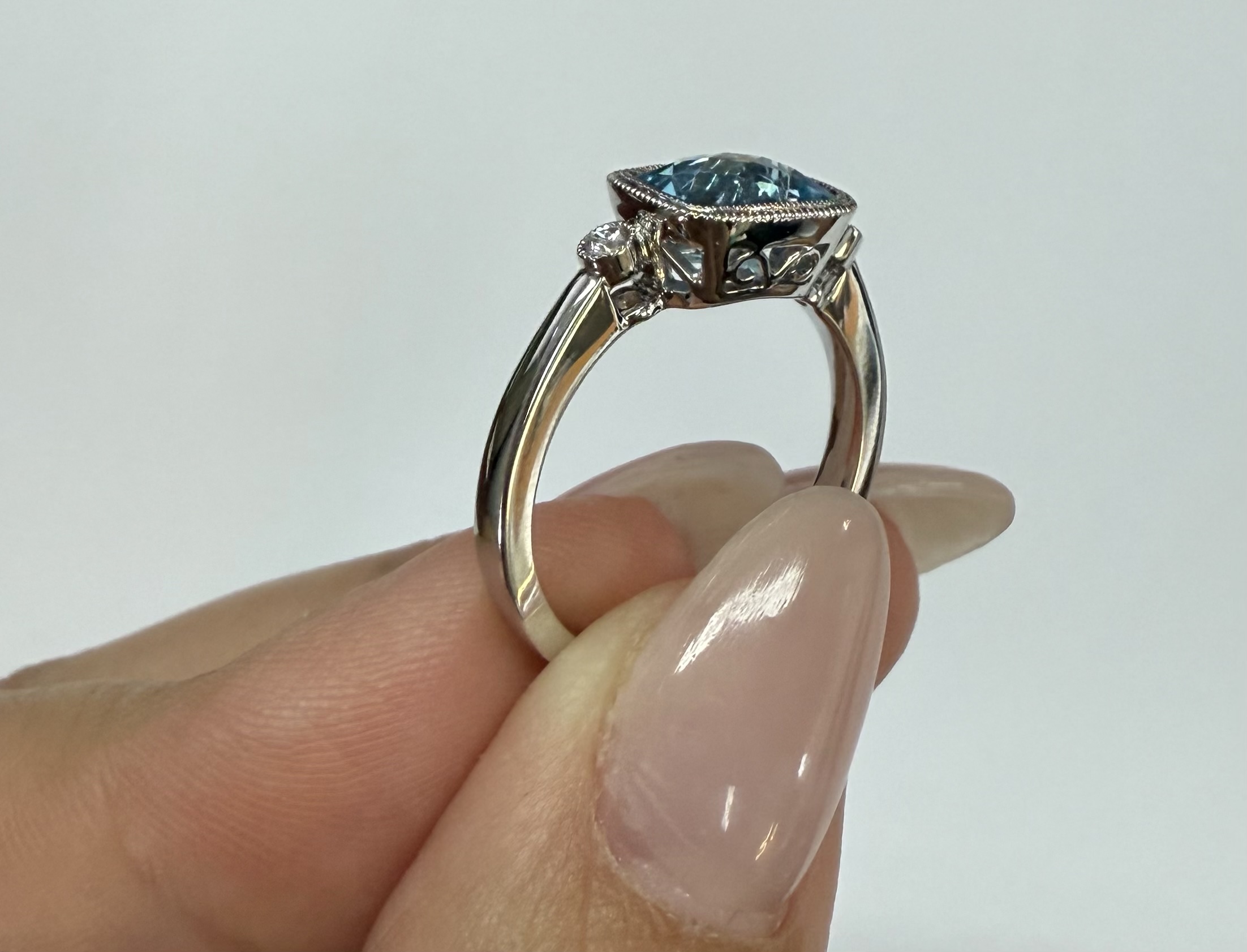 14k White Gold Genuine 1.76 Cttw Blue Topaz & Diamond Bezel Set Ring - Image 23