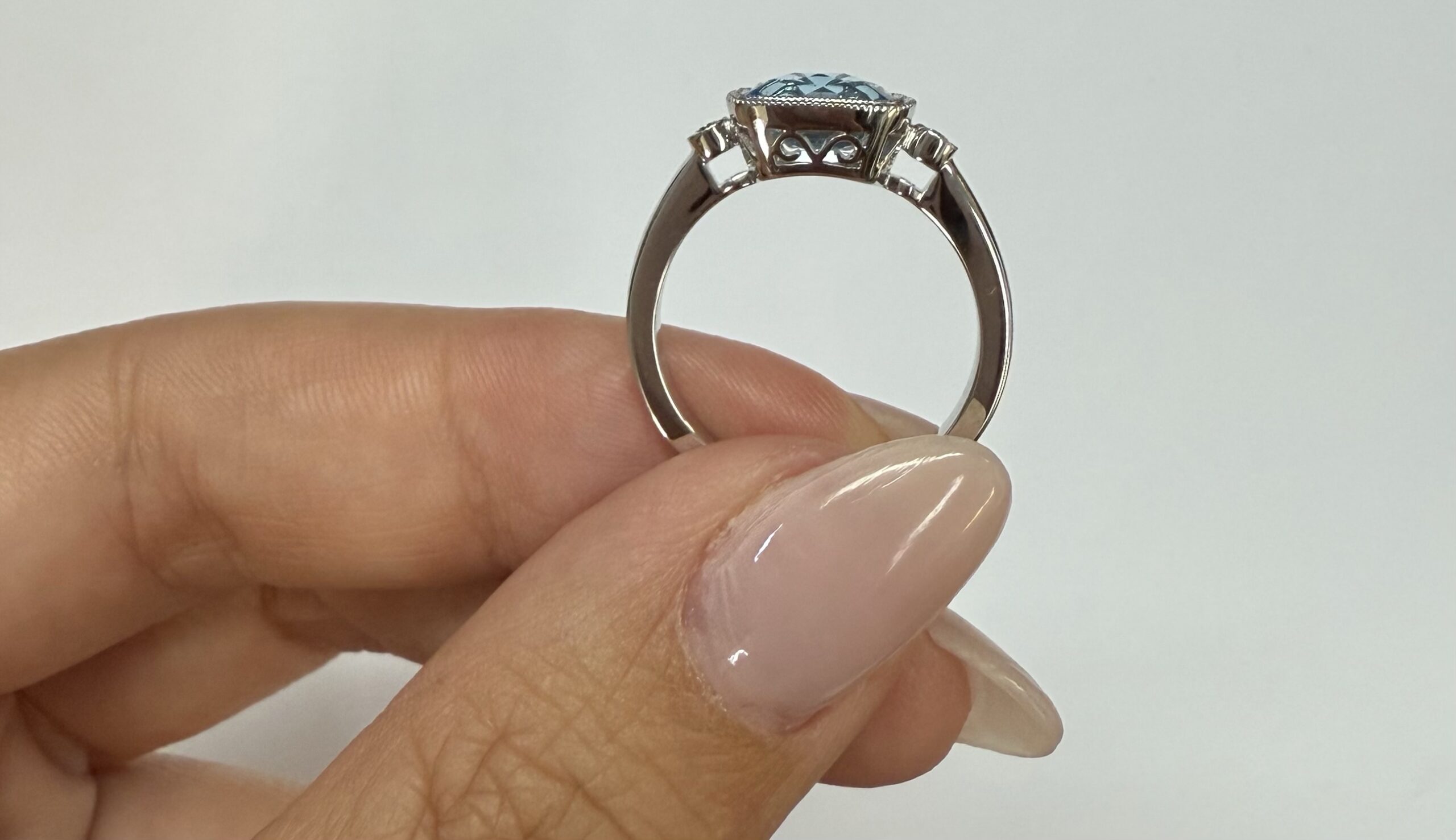 14k White Gold Genuine 1.76 Cttw Blue Topaz & Diamond Bezel Set Ring - Image 20