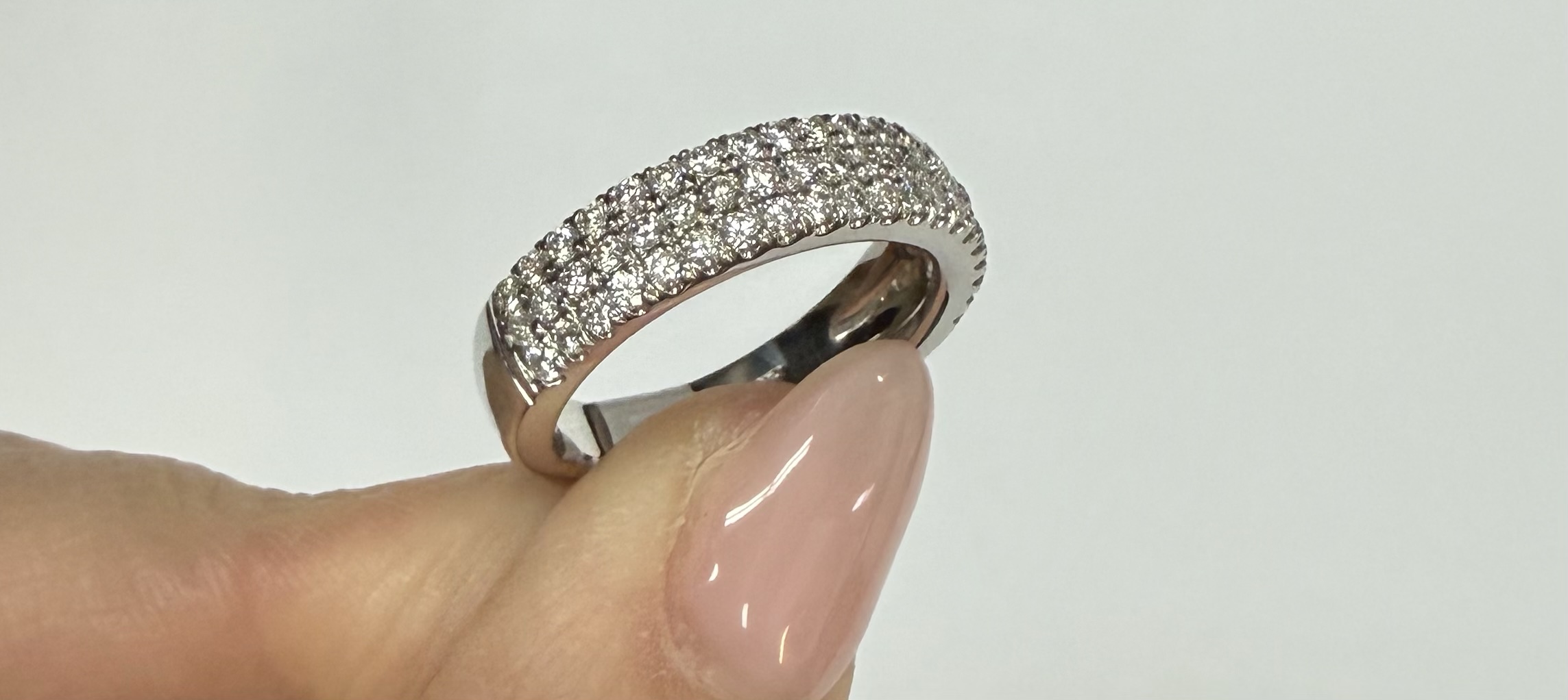 14k White Gold Triple Row Genuine .77 Cttw Round Brilliant Cut Diamond Band - Image 2