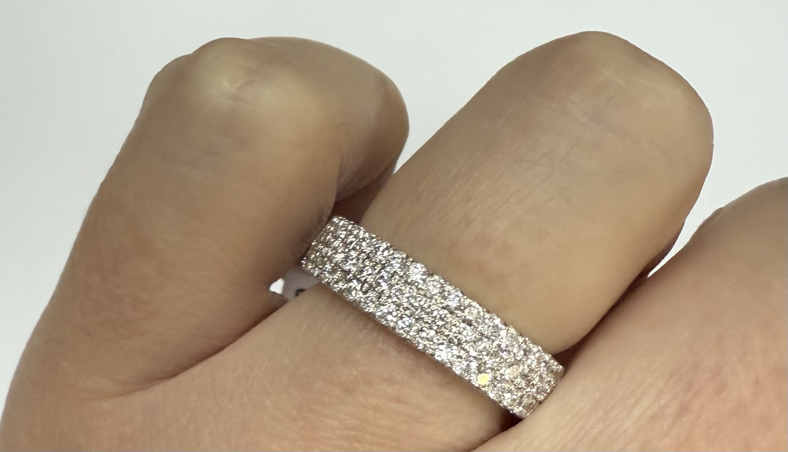 14k White Gold Triple Row Genuine .77 Cttw Round Brilliant Cut Diamond Band - Image 12
