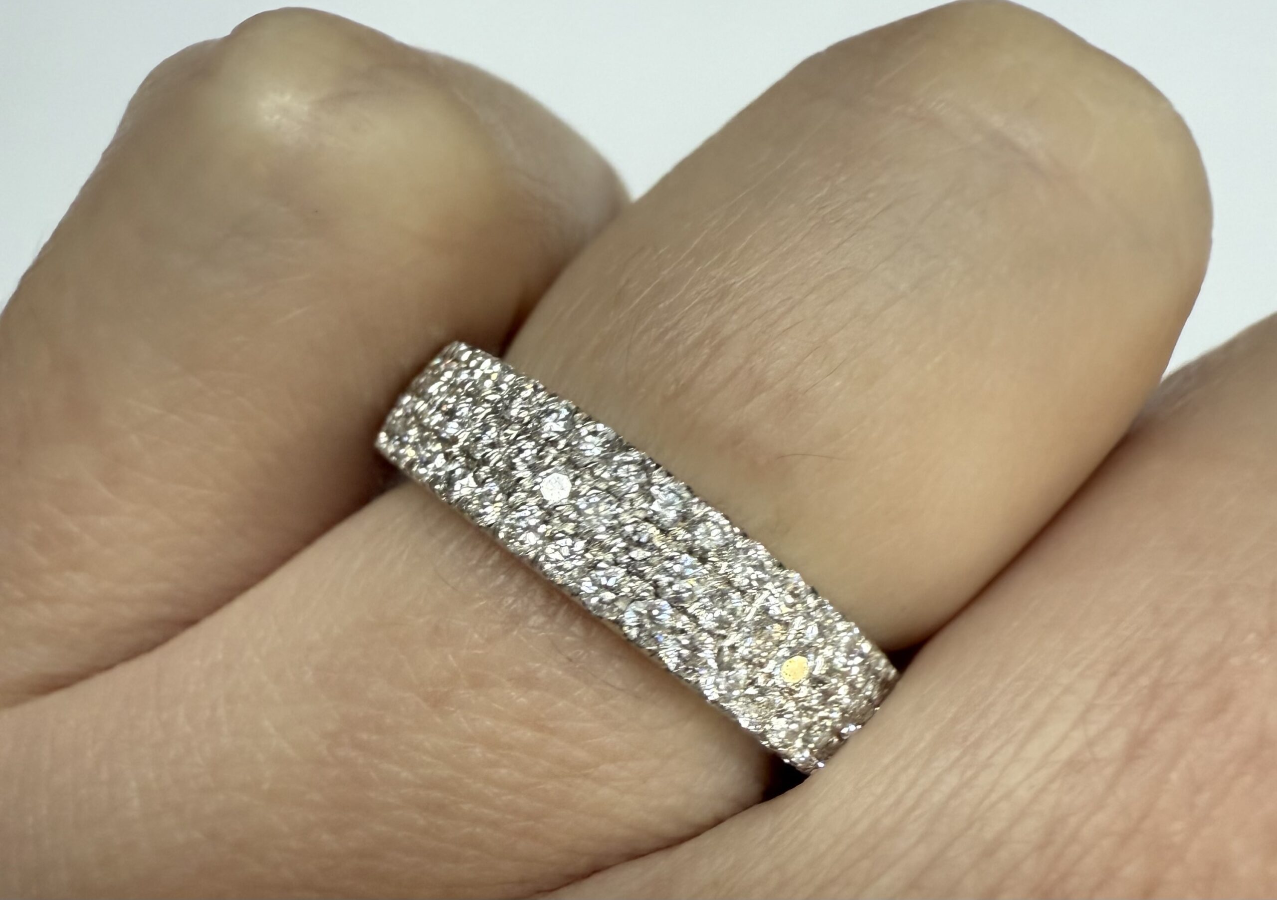 14k White Gold Triple Row Genuine .77 Cttw Round Brilliant Cut Diamond Band - Image 14