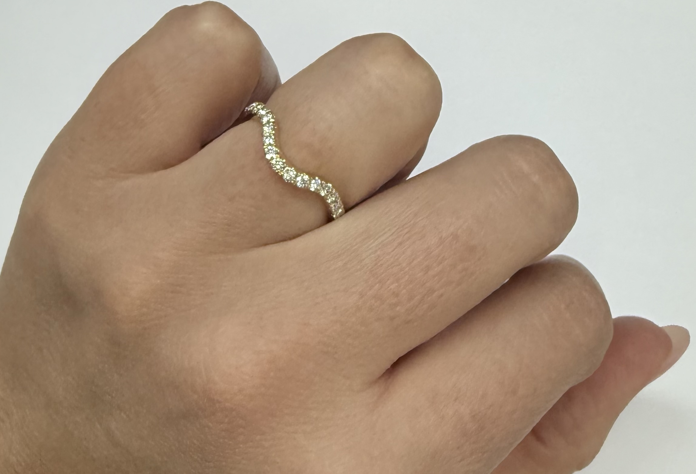 14k Yellow Gold Curved 17 Stone Genuine .38 Cttw Round Brilliant Cut Diamond Band - Image 17