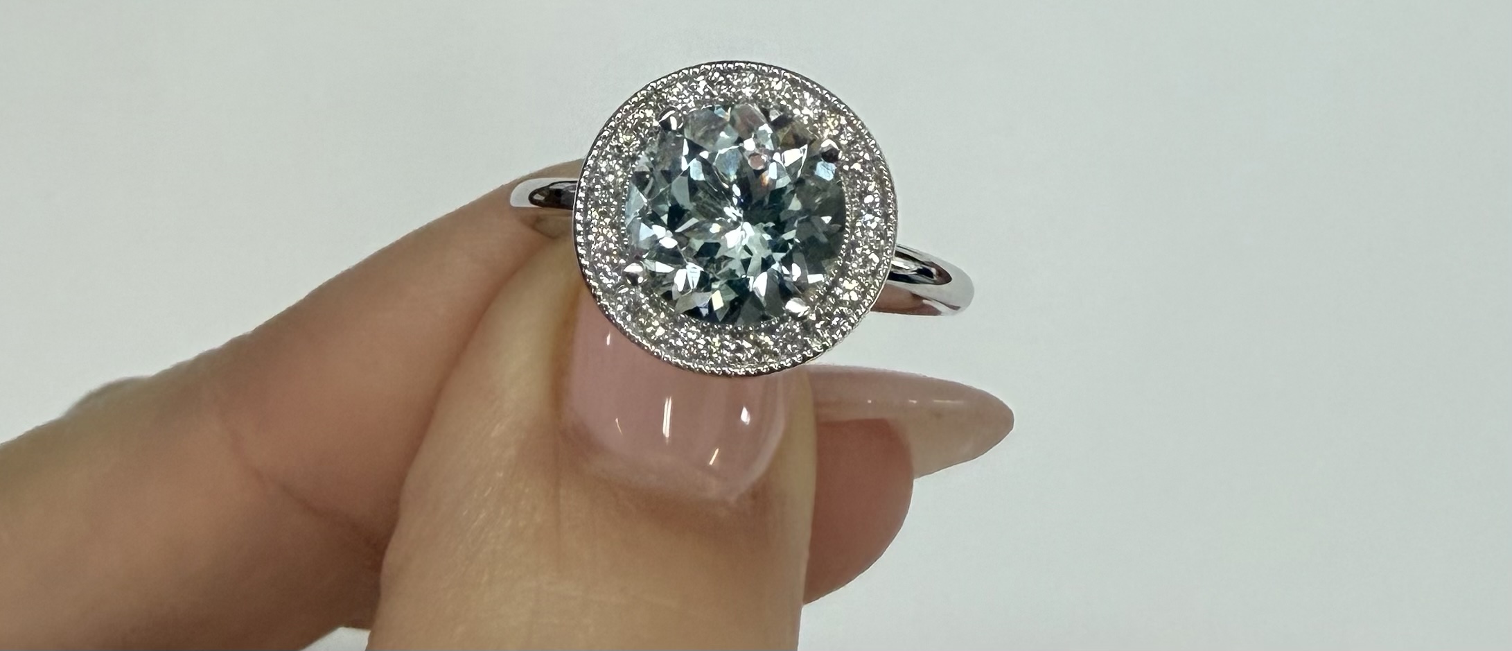 14k White Gold Genuine 1.80 Cttw Aquamarine & Diamond Halo Ring