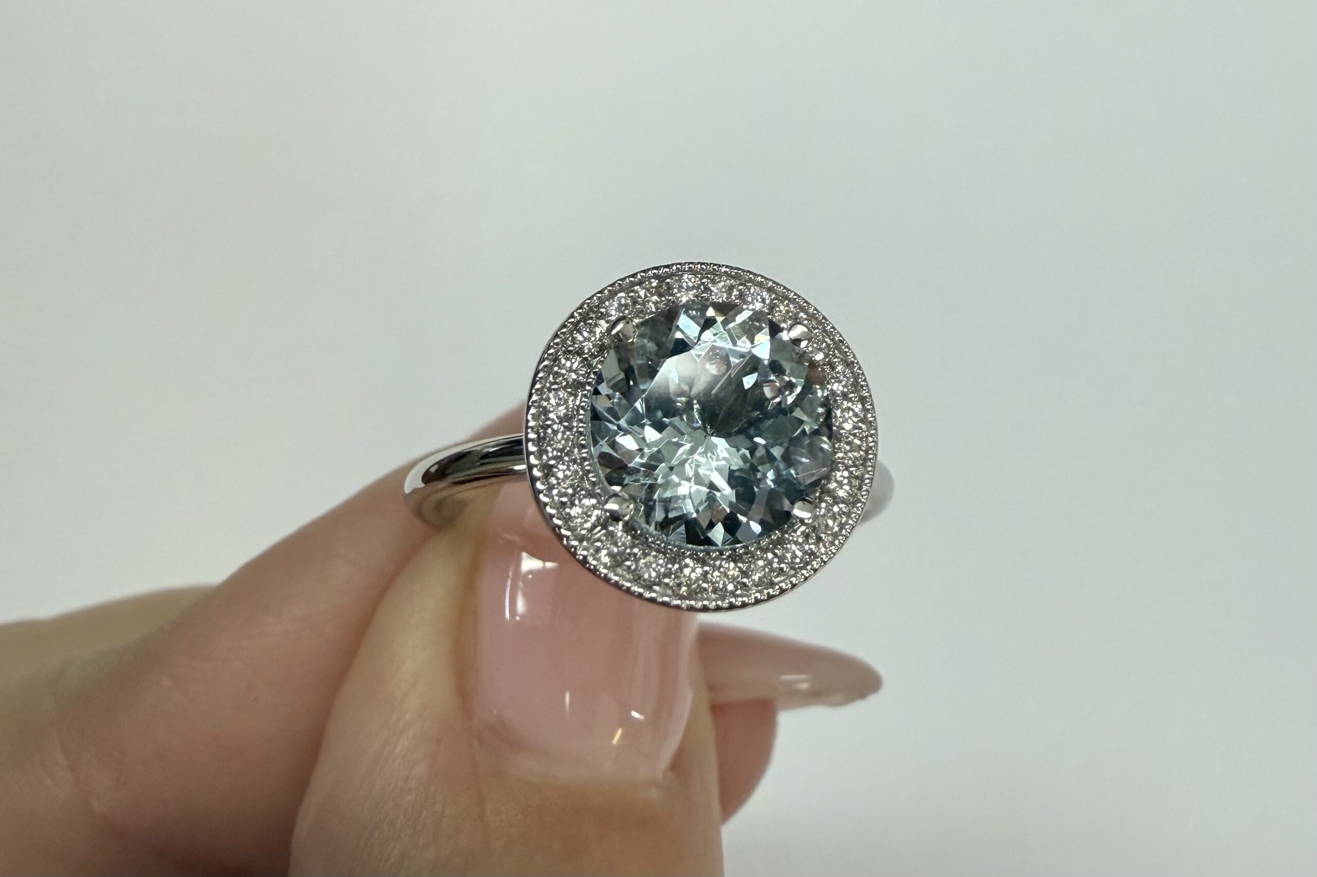 14k White Gold Genuine 1.80 Cttw Aquamarine & Diamond Halo Ring - Image 2