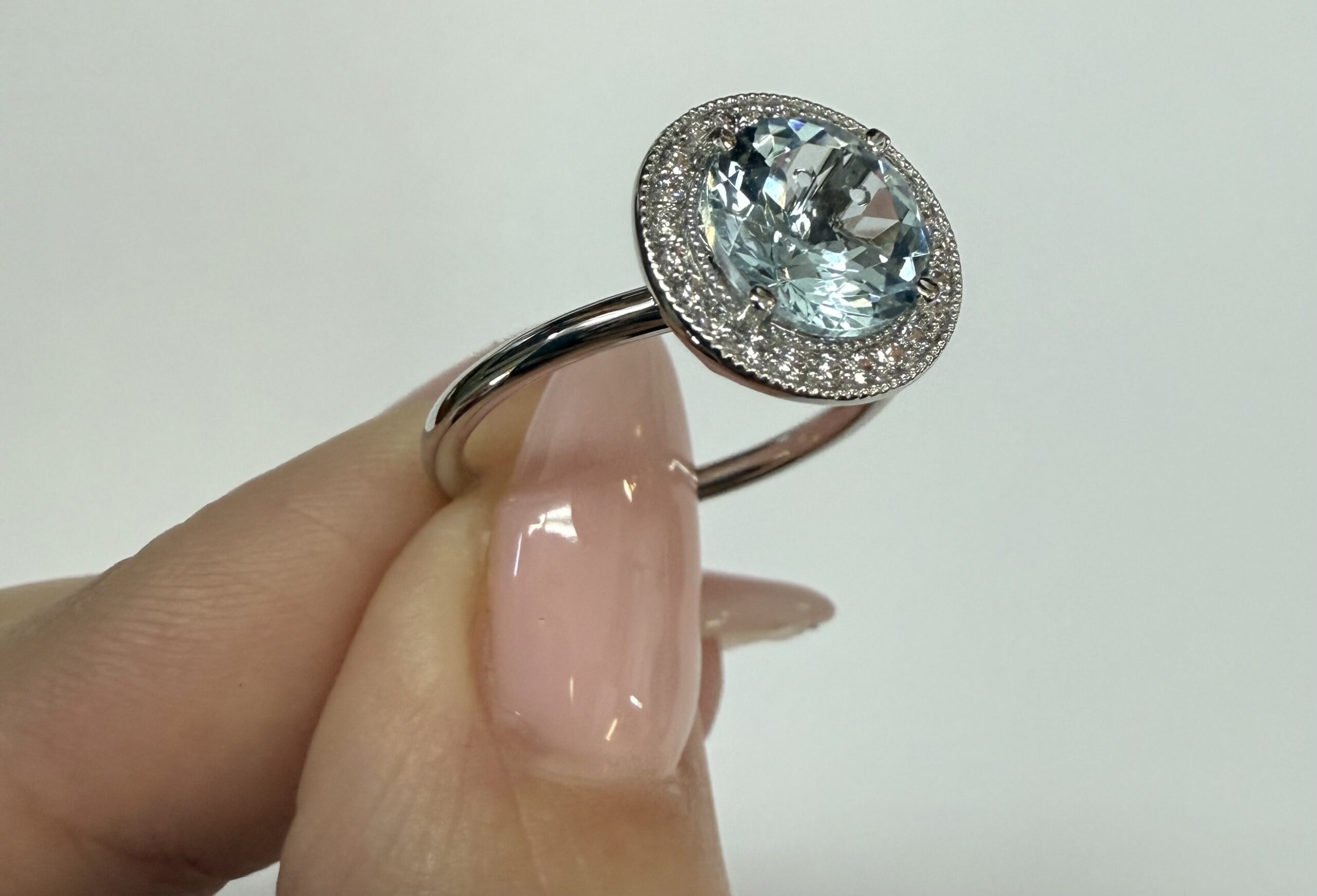 14k White Gold Genuine 1.80 Cttw Aquamarine & Diamond Halo Ring - Image 3