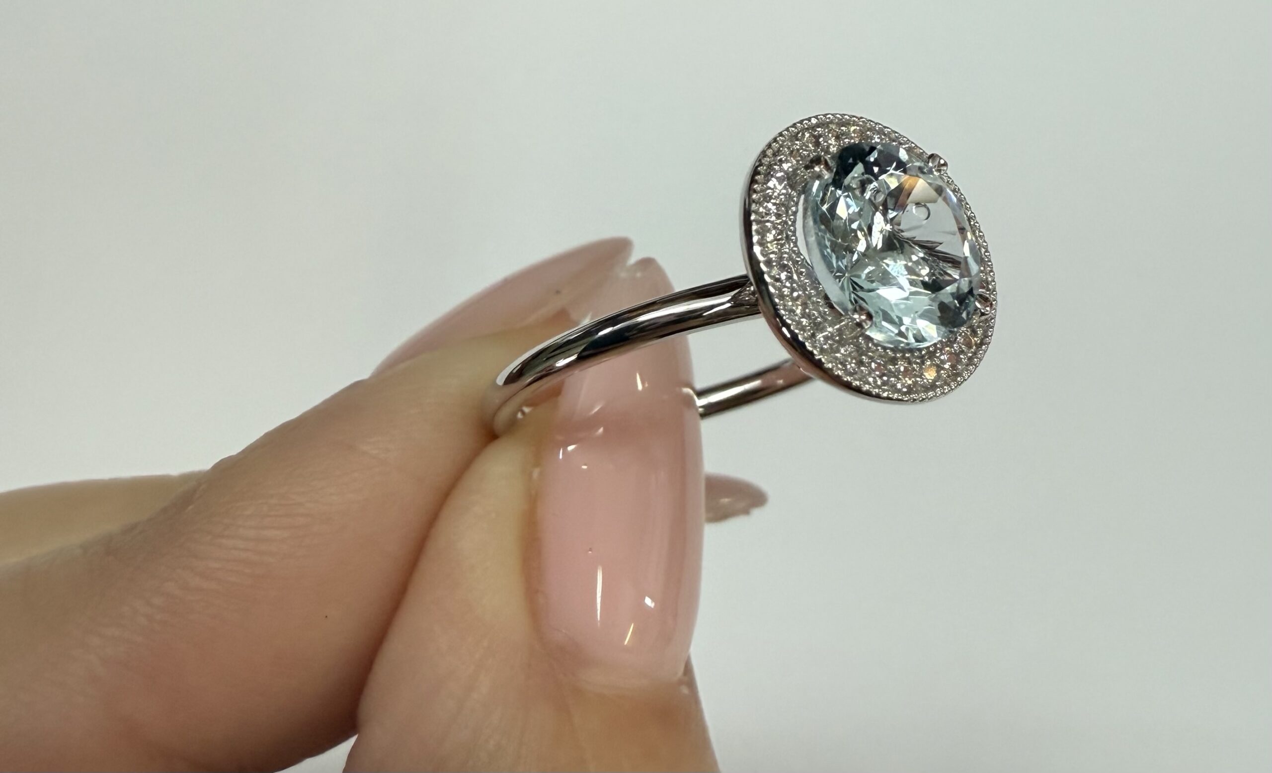 14k White Gold Genuine 1.80 Cttw Aquamarine & Diamond Halo Ring - Image 4