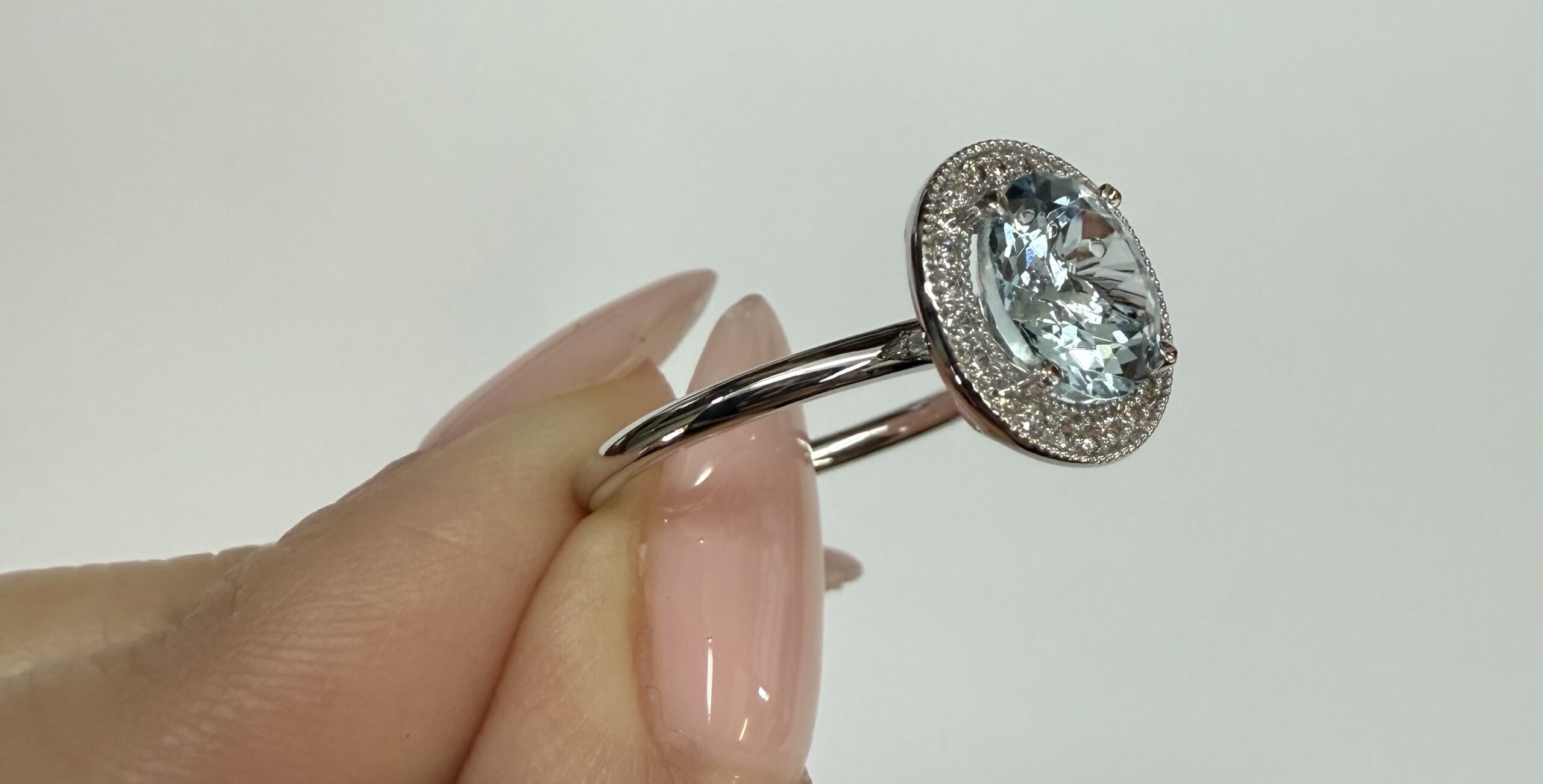 14k White Gold Genuine 1.80 Cttw Aquamarine & Diamond Halo Ring - Image 5