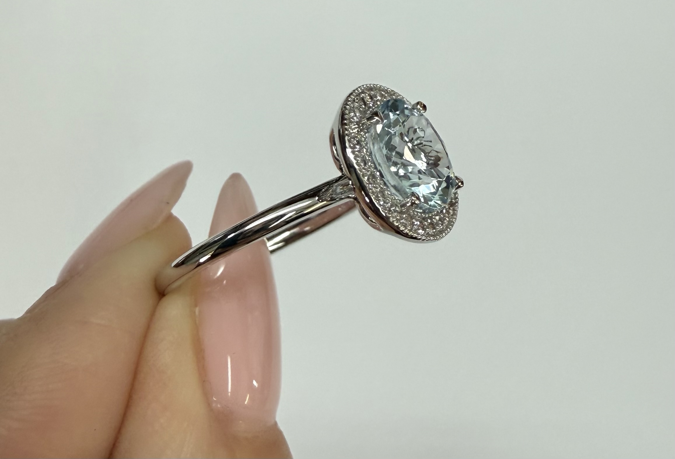 14k White Gold Genuine 1.80 Cttw Aquamarine & Diamond Halo Ring - Image 6