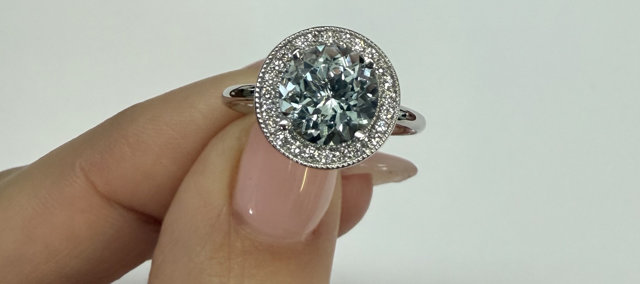 14k White Gold Genuine 1.80 Cttw Aquamarine & Diamond Halo Ring - Image 7
