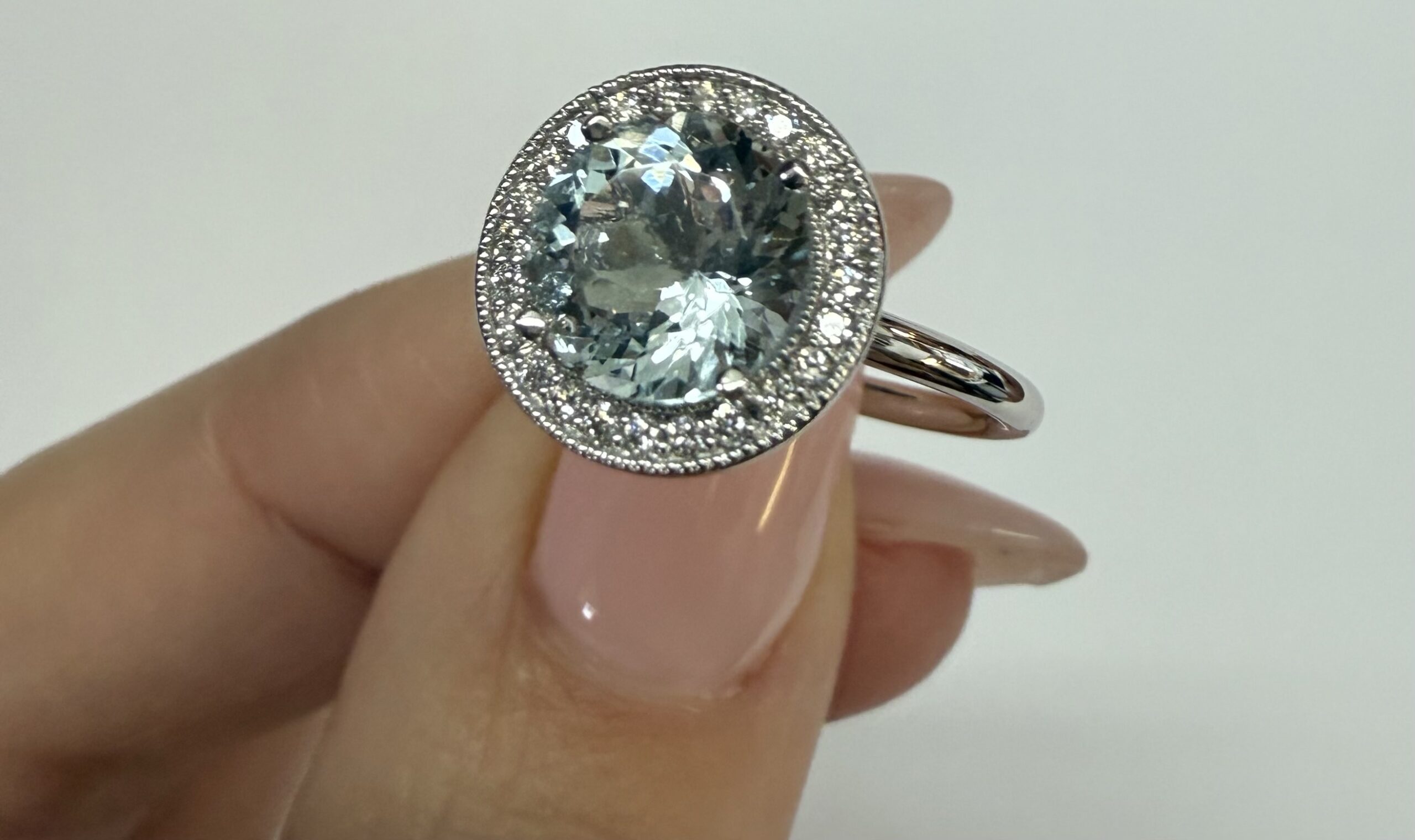 14k White Gold Genuine 1.80 Cttw Aquamarine & Diamond Halo Ring - Image 8