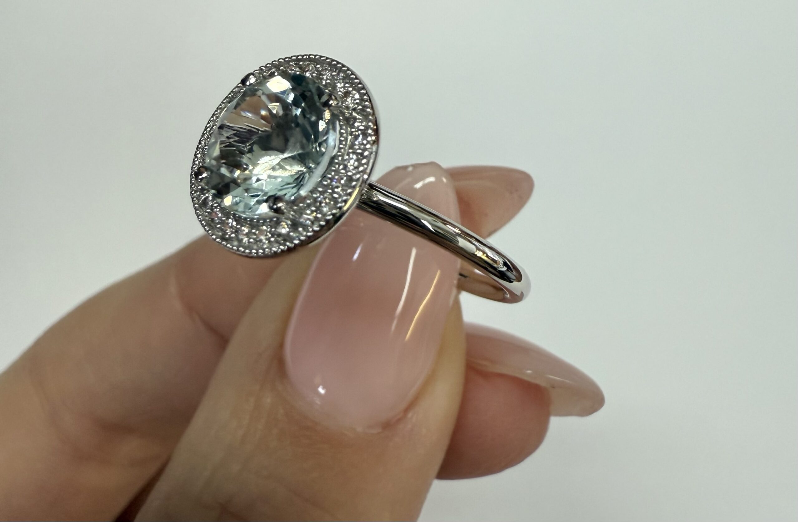 14k White Gold Genuine 1.80 Cttw Aquamarine & Diamond Halo Ring - Image 9