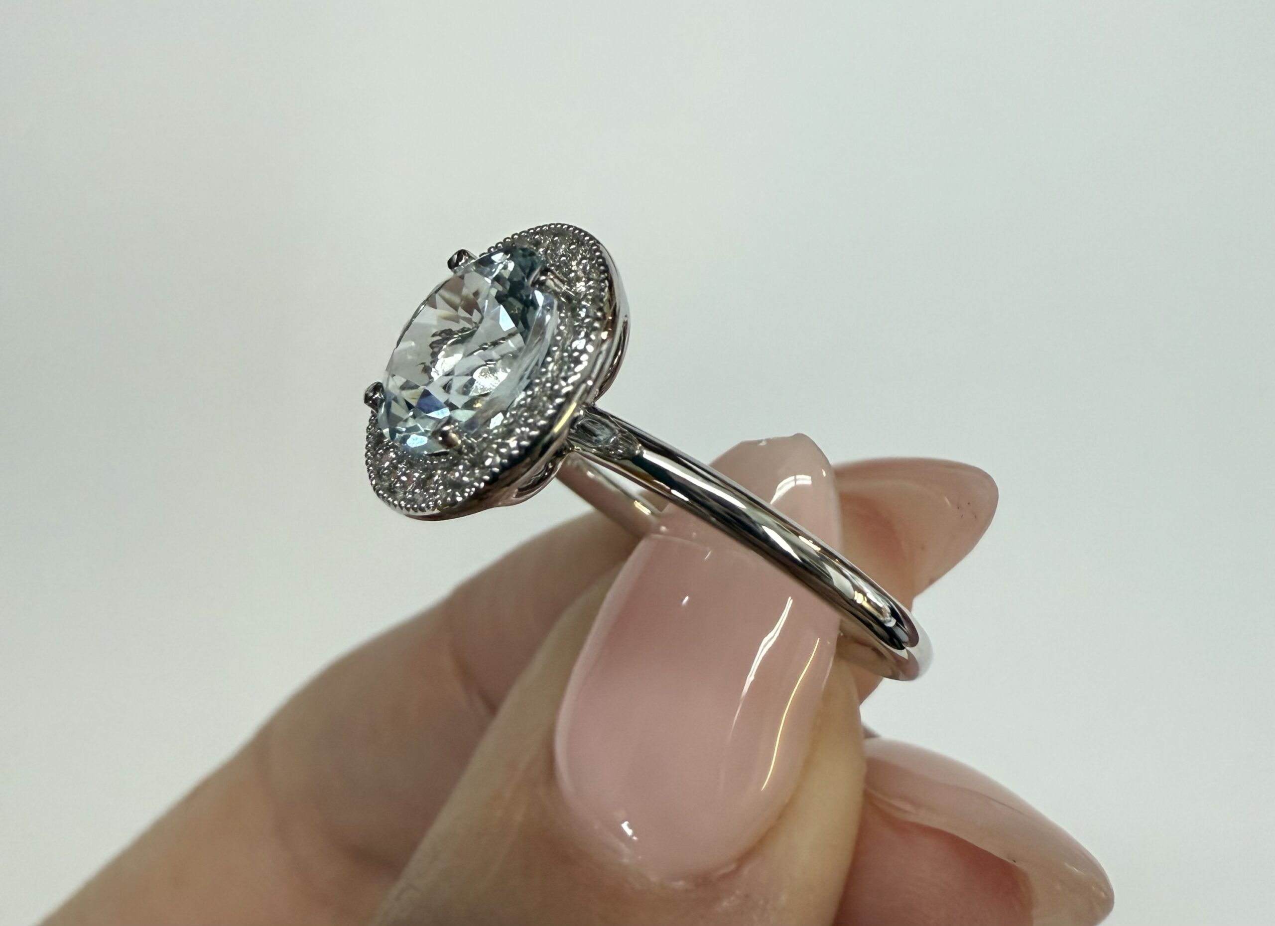 14k White Gold Genuine 1.80 Cttw Aquamarine & Diamond Halo Ring - Image 10