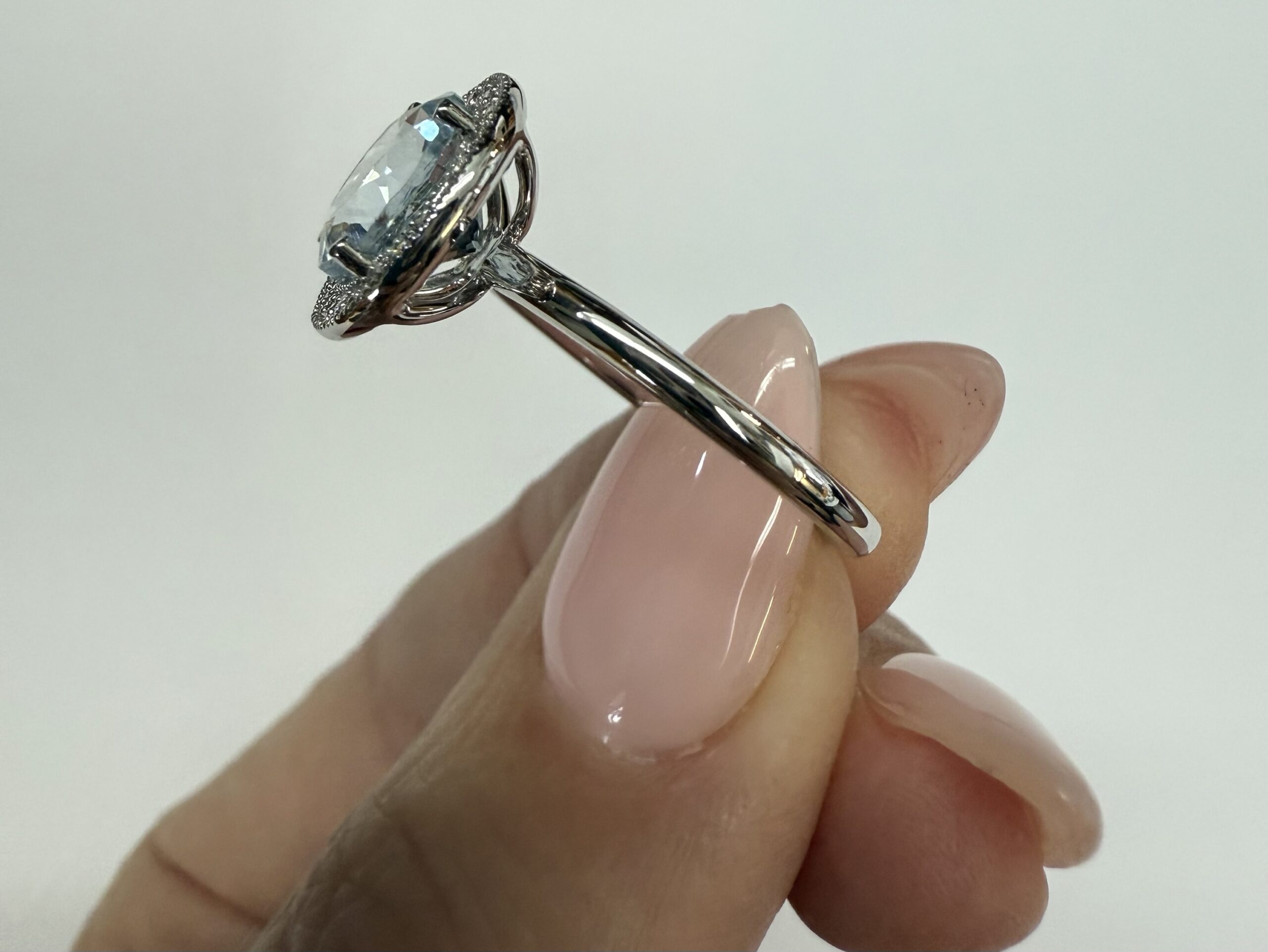 14k White Gold Genuine 1.80 Cttw Aquamarine & Diamond Halo Ring - Image 11