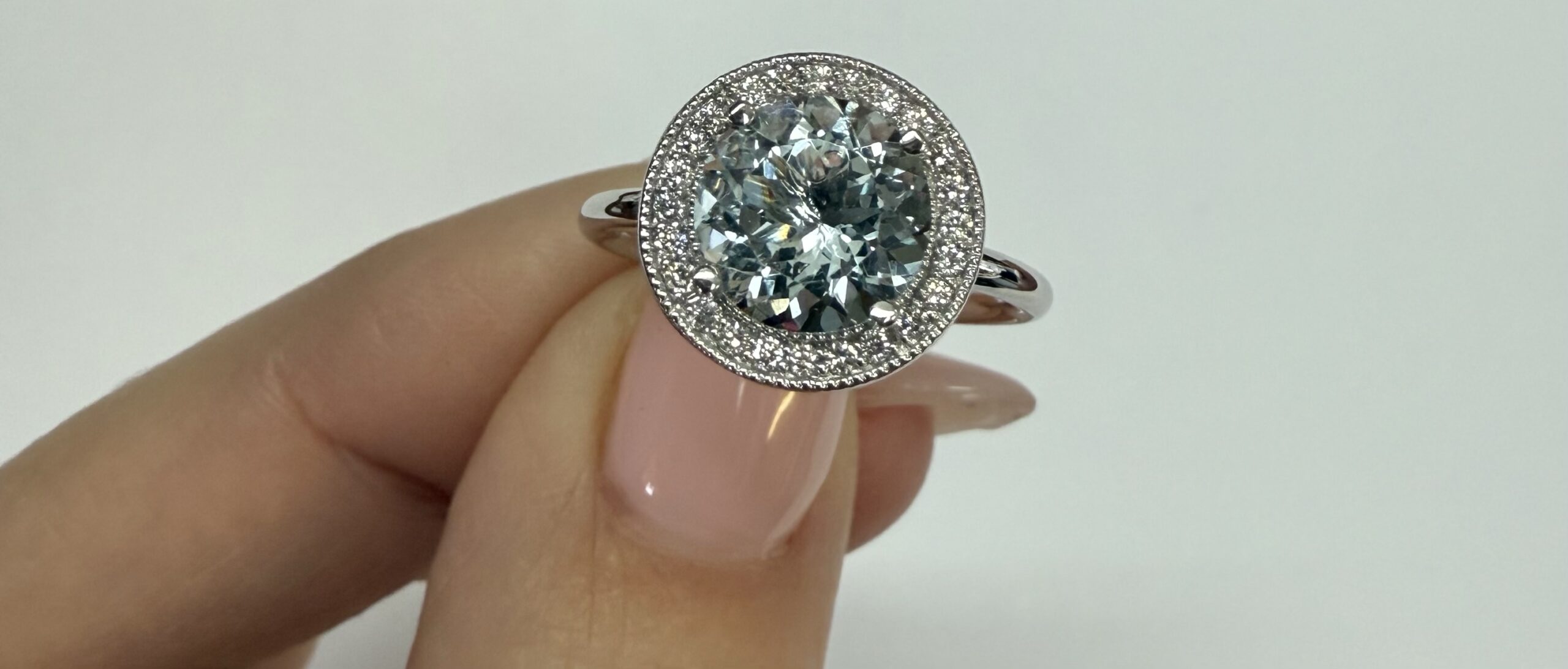 14k White Gold Genuine 1.80 Cttw Aquamarine & Diamond Halo Ring - Image 12