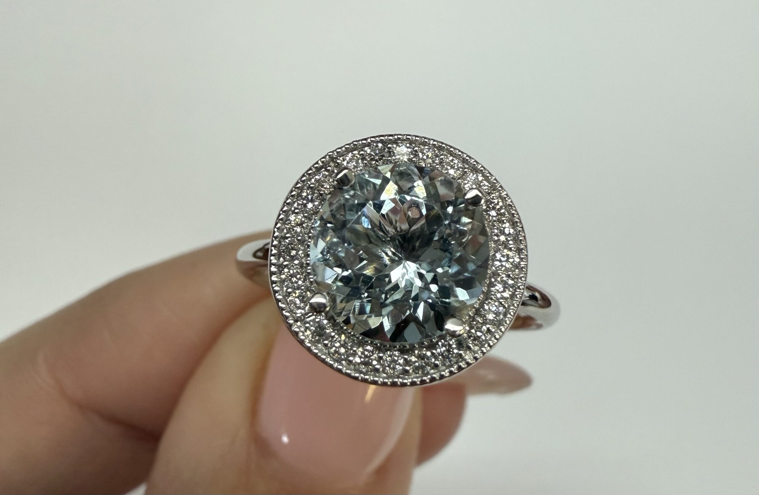 14k White Gold Genuine 1.80 Cttw Aquamarine & Diamond Halo Ring - Image 13