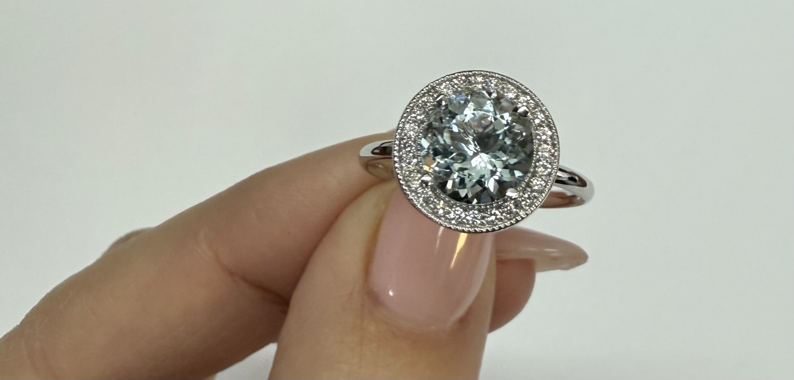14k White Gold Genuine 1.80 Cttw Aquamarine & Diamond Halo Ring - Image 14