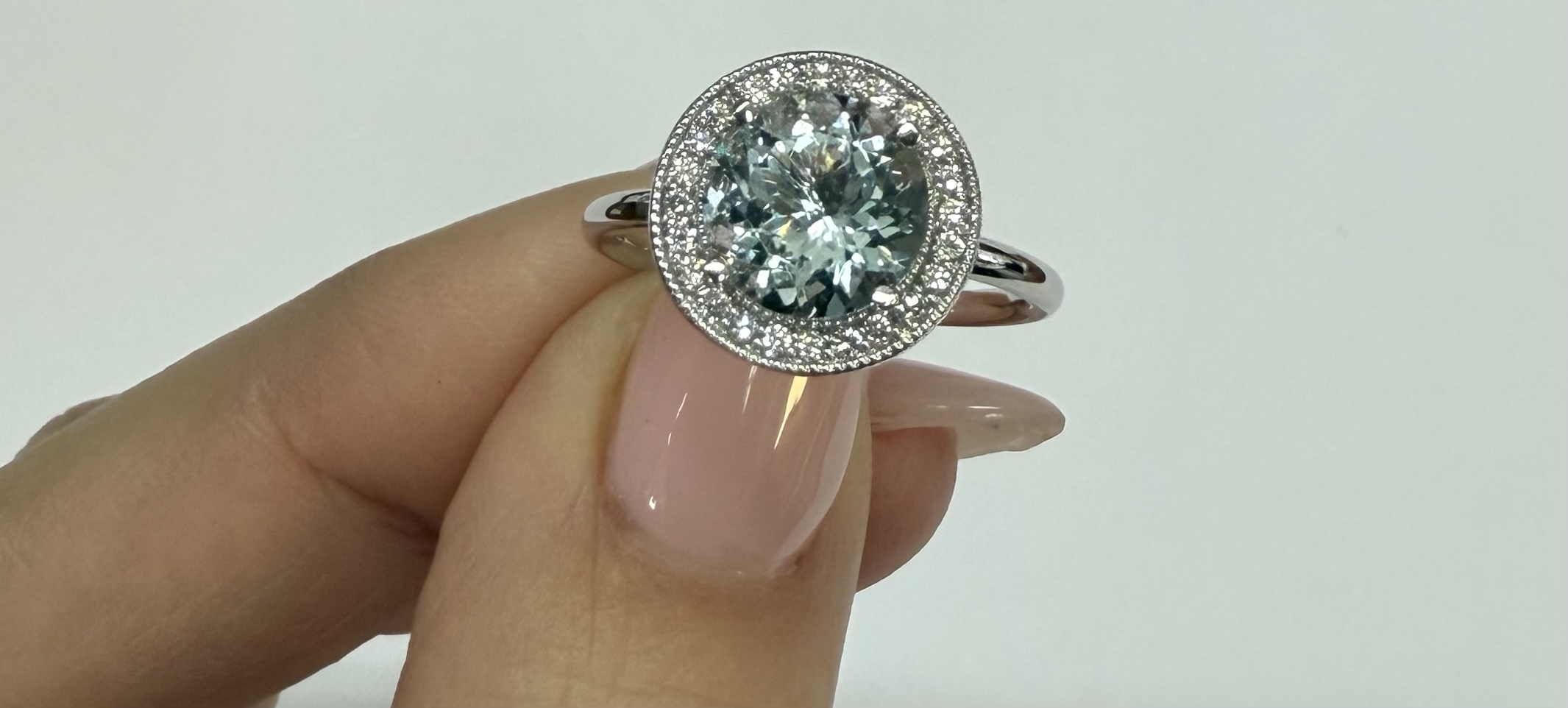 14k White Gold Genuine 1.80 Cttw Aquamarine & Diamond Halo Ring - Image 15