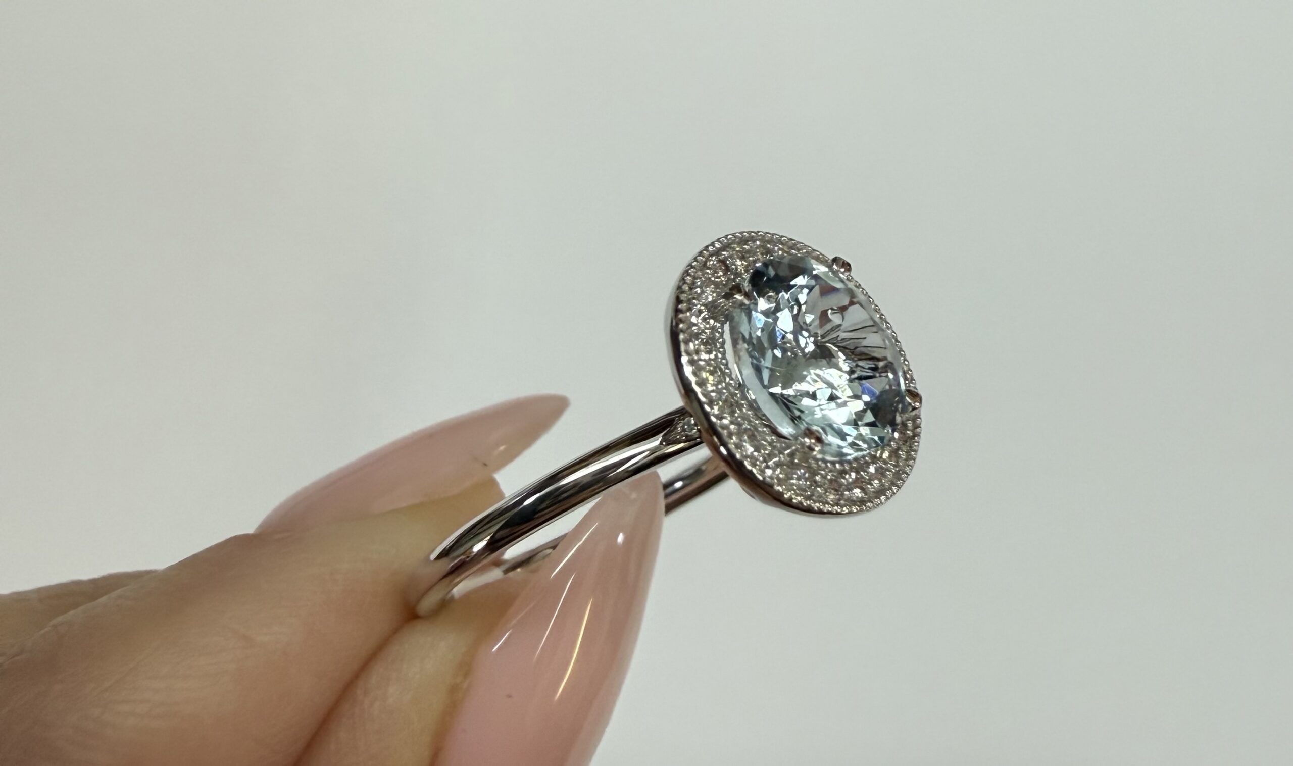 14k White Gold Genuine 1.80 Cttw Aquamarine & Diamond Halo Ring - Image 16