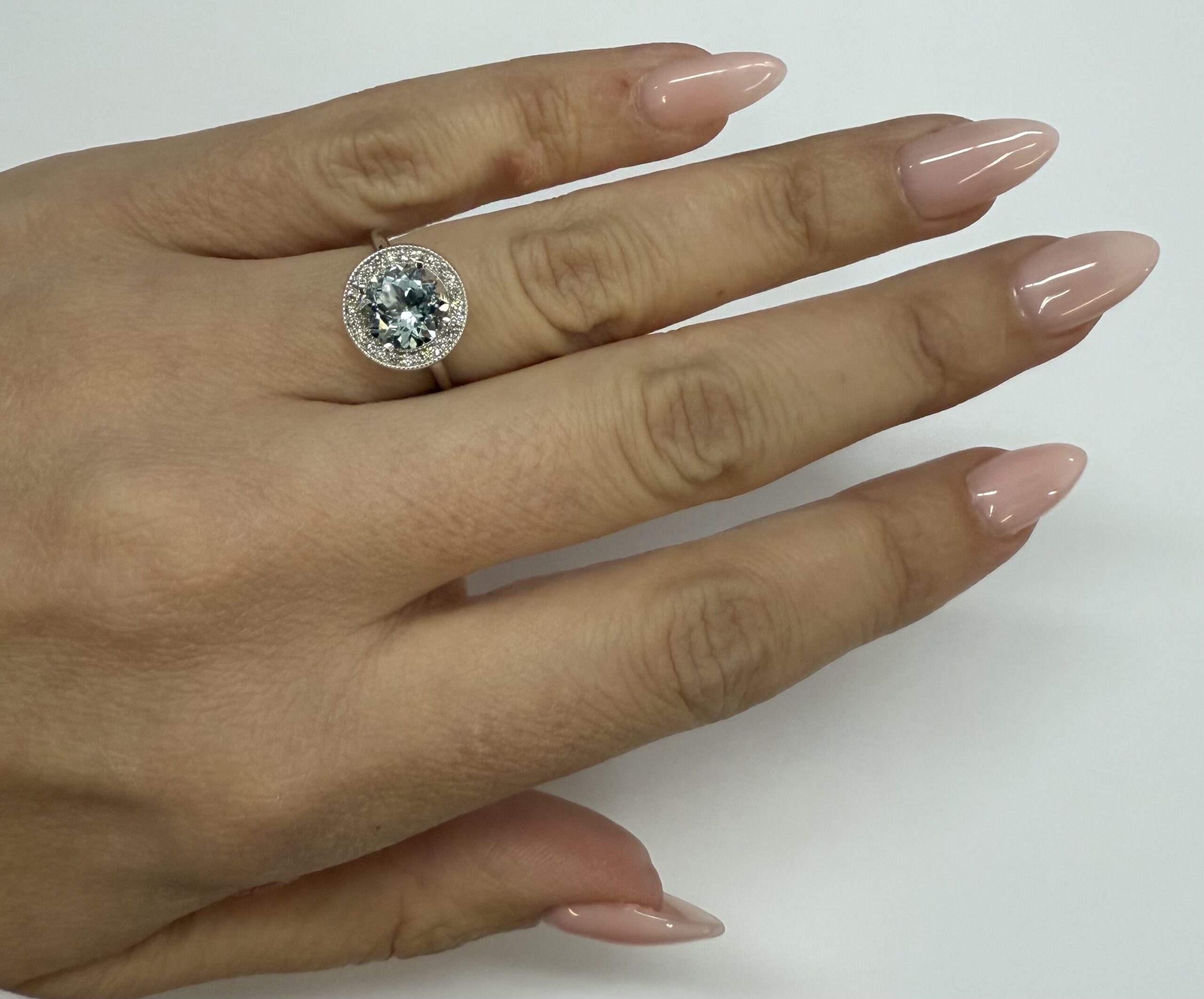 14k White Gold Genuine 1.80 Cttw Aquamarine & Diamond Halo Ring - Image 21