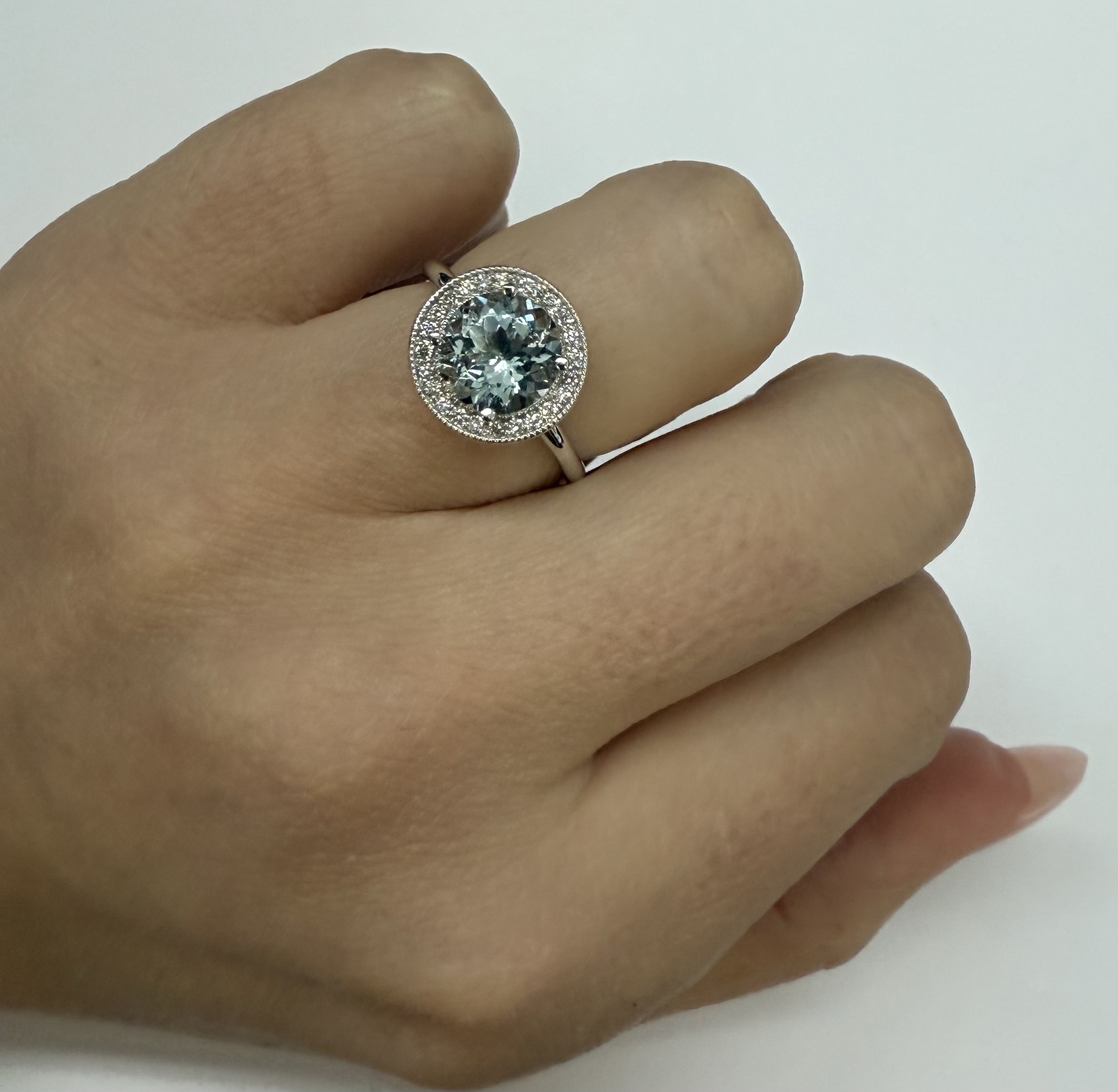 14k White Gold Genuine 1.80 Cttw Aquamarine & Diamond Halo Ring - Image 22