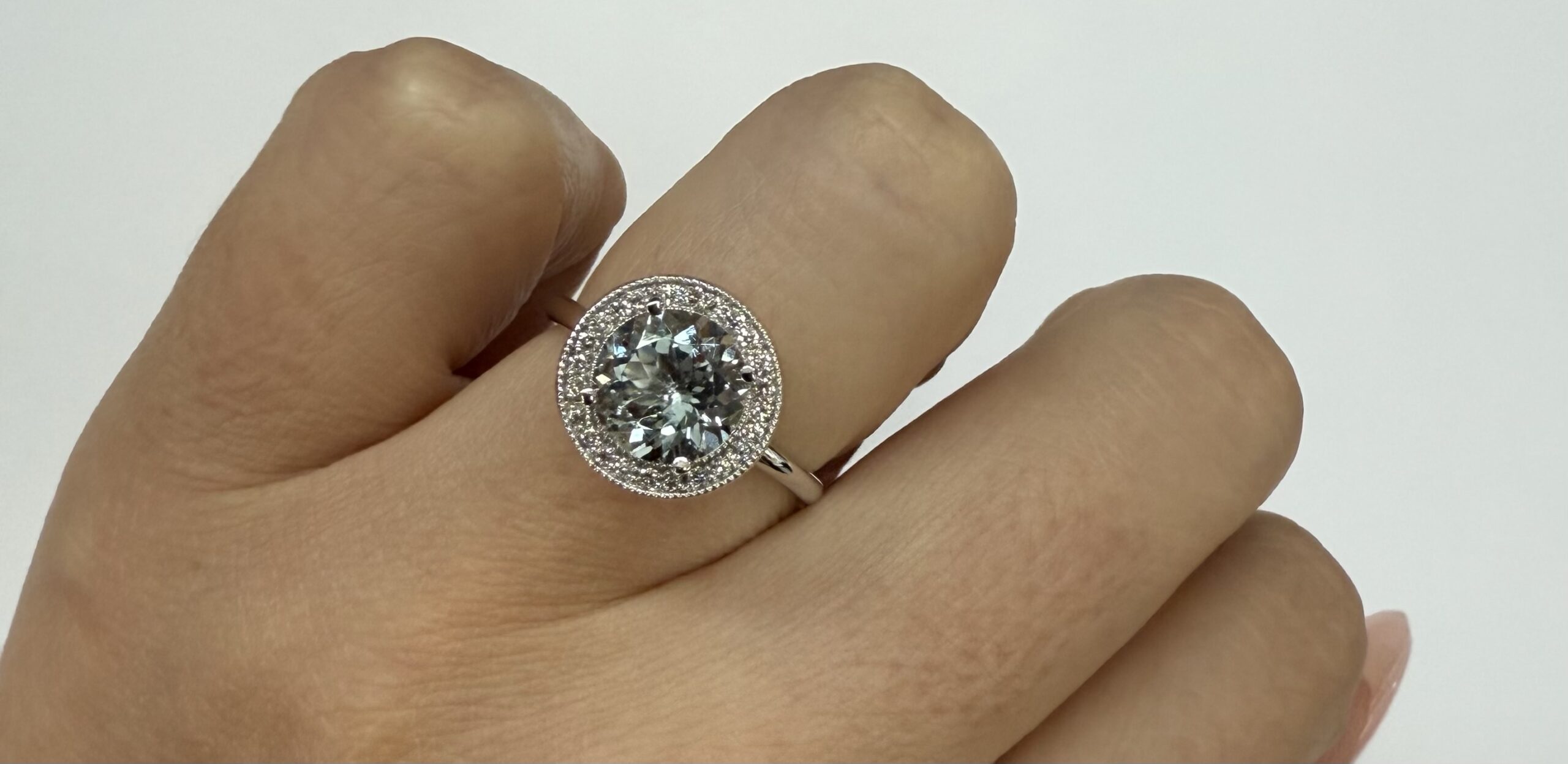 14k White Gold Genuine 1.80 Cttw Aquamarine & Diamond Halo Ring - Image 23
