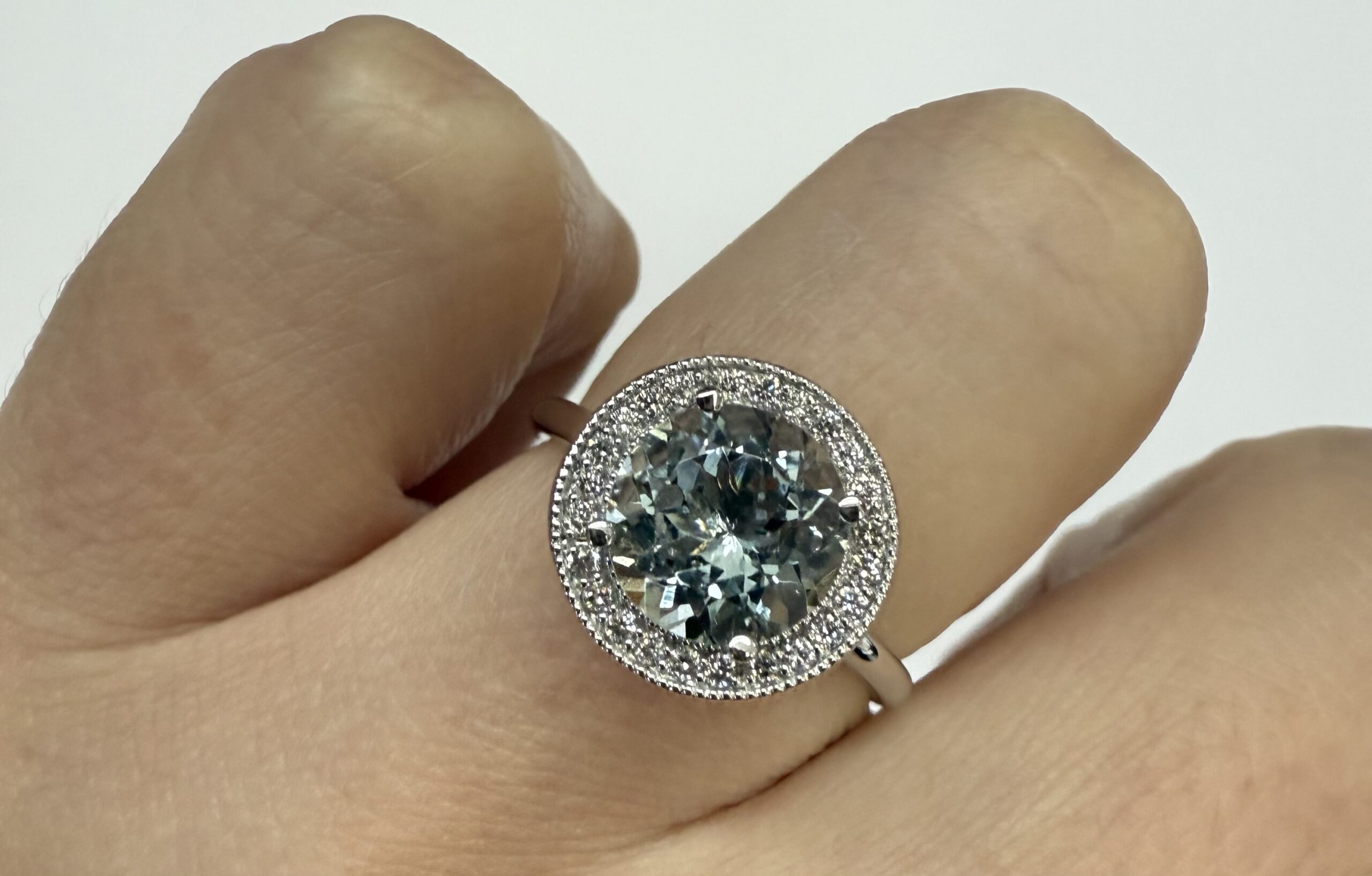 14k White Gold Genuine 1.80 Cttw Aquamarine & Diamond Halo Ring - Image 24