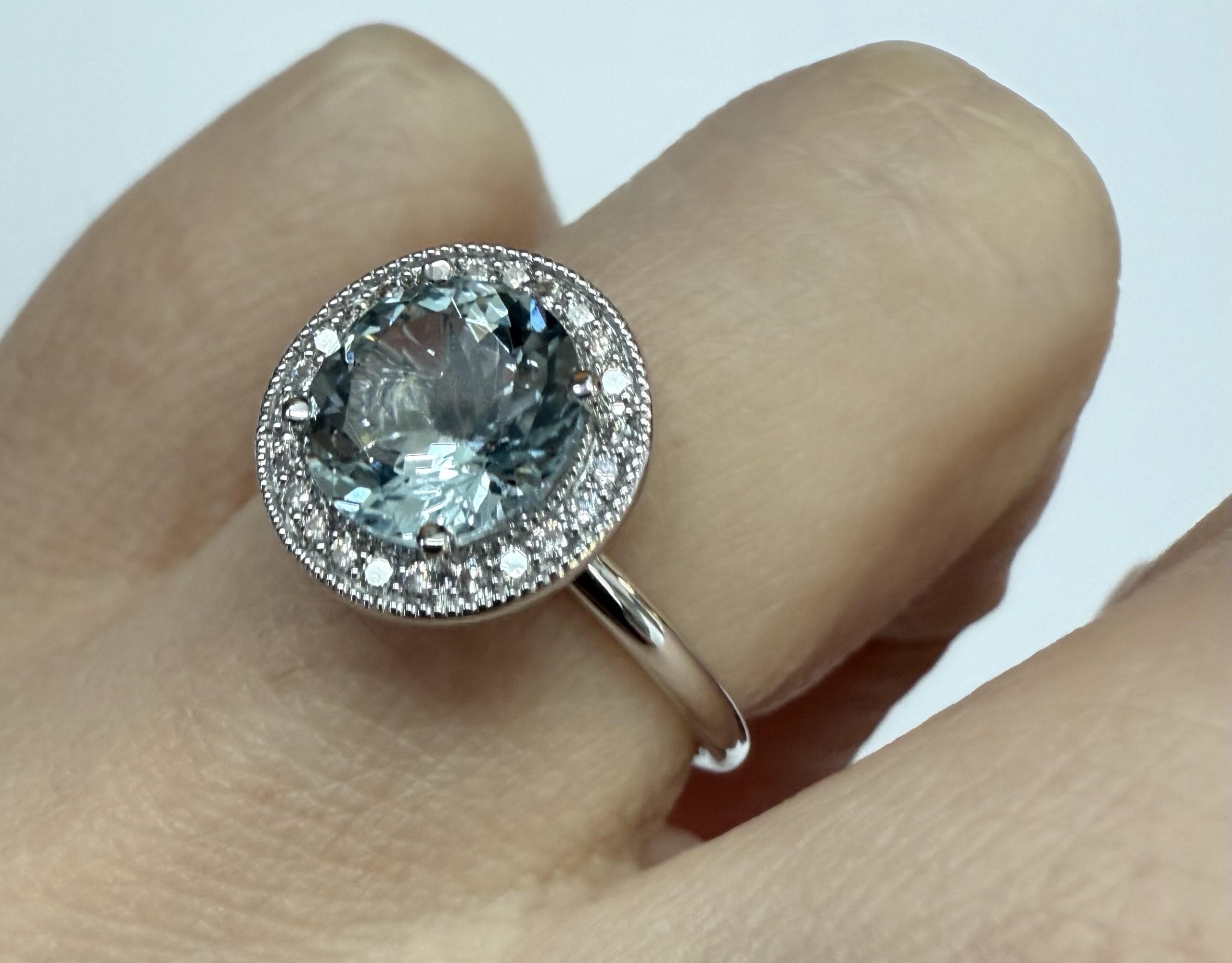 14k White Gold Genuine 1.80 Cttw Aquamarine & Diamond Halo Ring - Image 25
