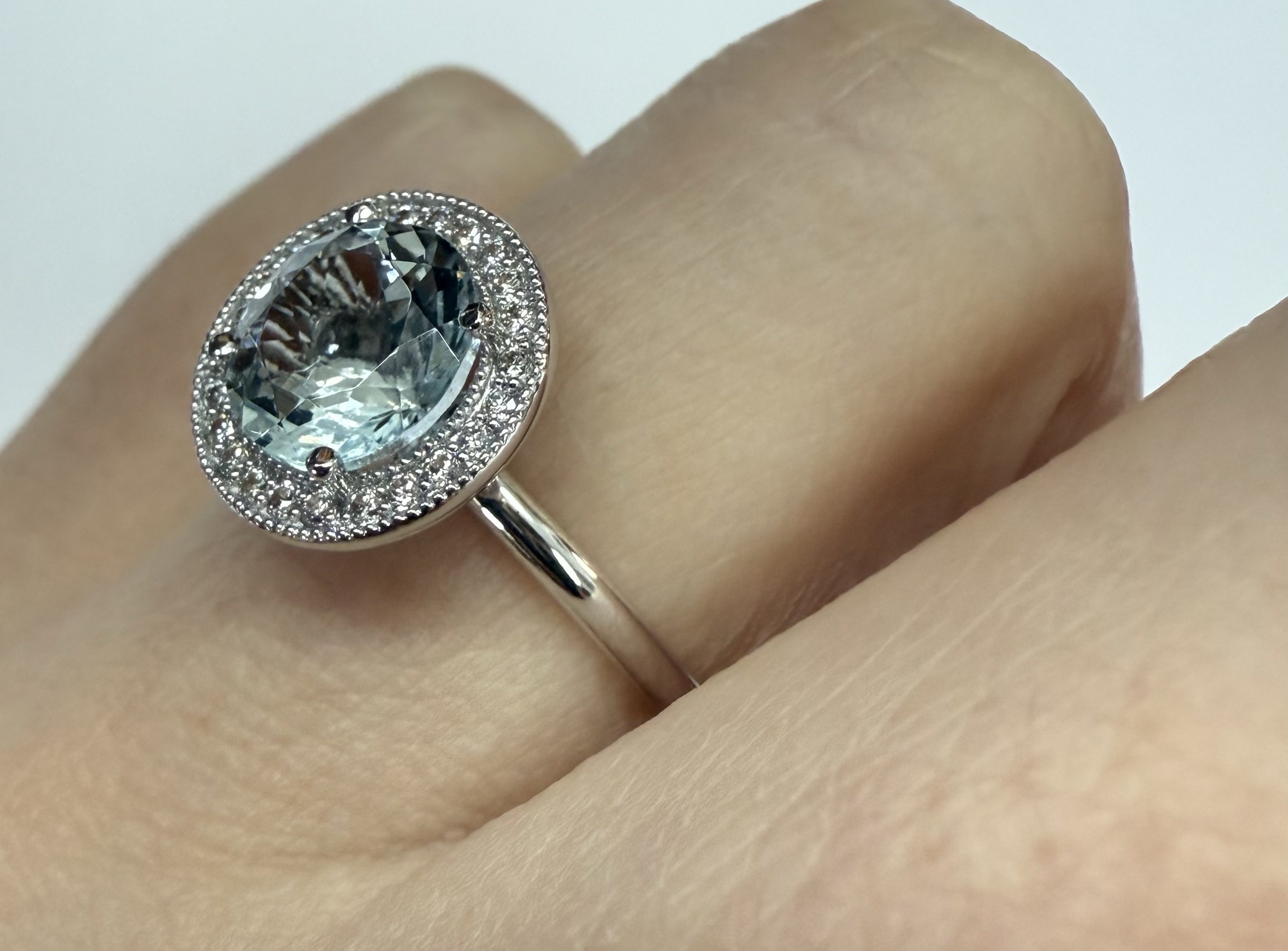 14k White Gold Genuine 1.80 Cttw Aquamarine & Diamond Halo Ring - Image 26