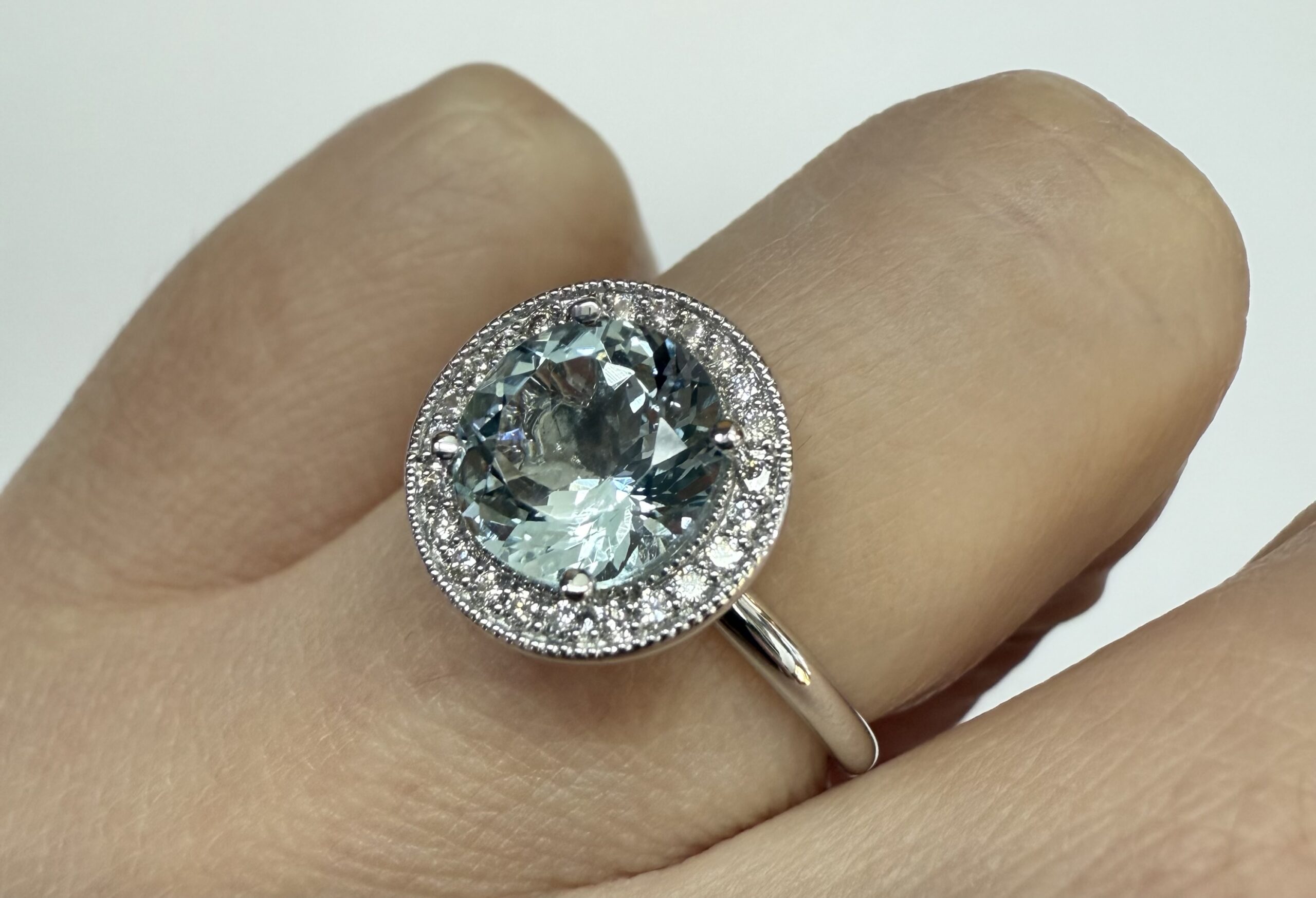 14k White Gold Genuine 1.80 Cttw Aquamarine & Diamond Halo Ring - Image 27