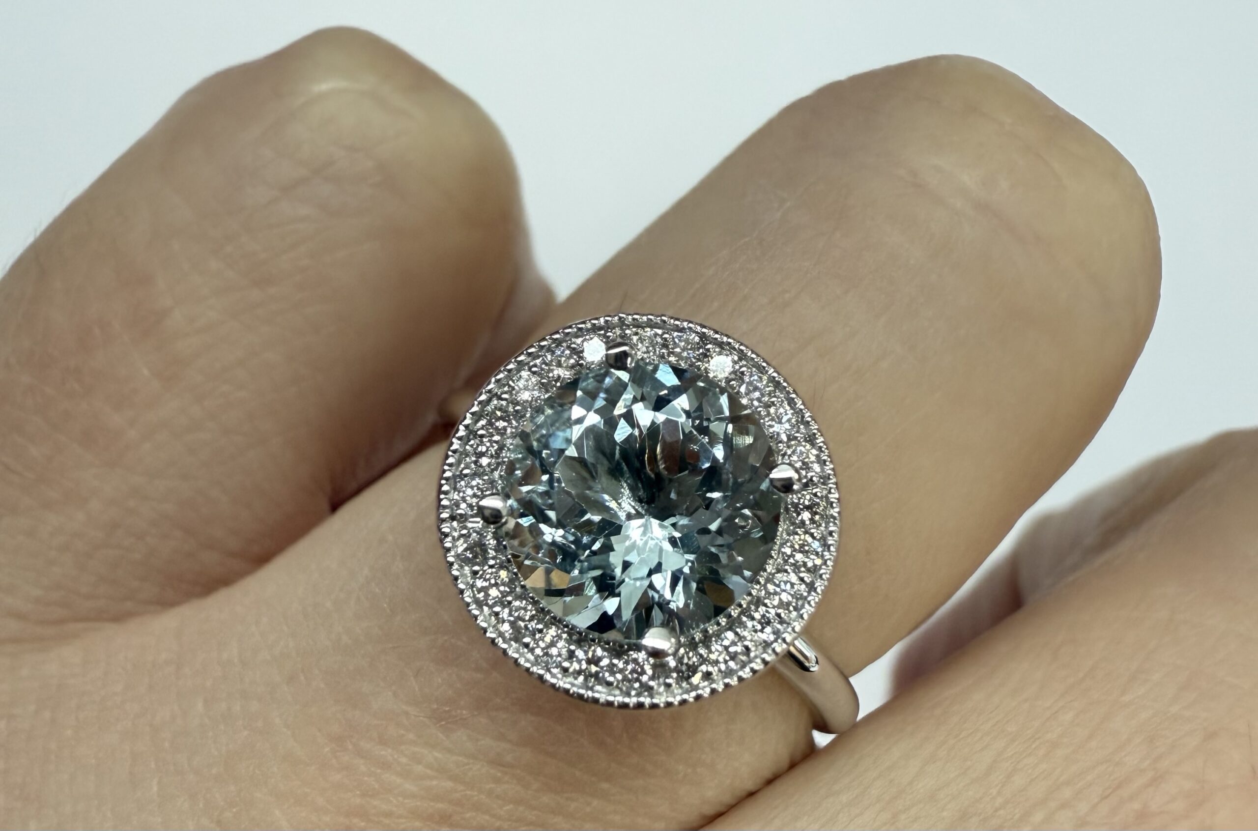 14k White Gold Genuine 1.80 Cttw Aquamarine & Diamond Halo Ring - Image 28