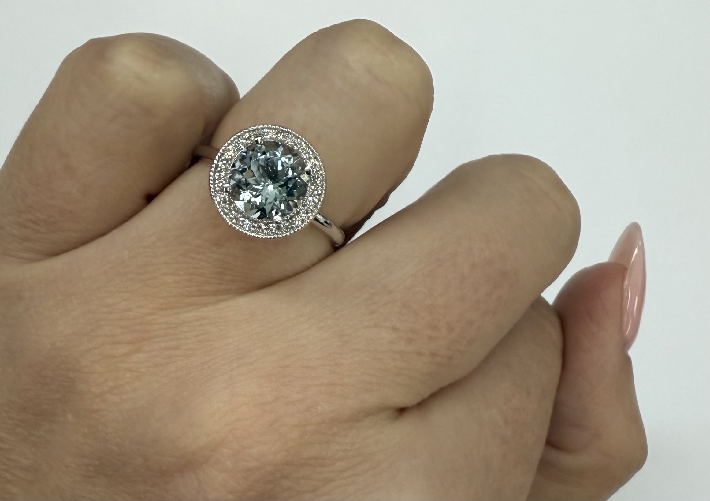14k White Gold Genuine 1.80 Cttw Aquamarine & Diamond Halo Ring - Image 29