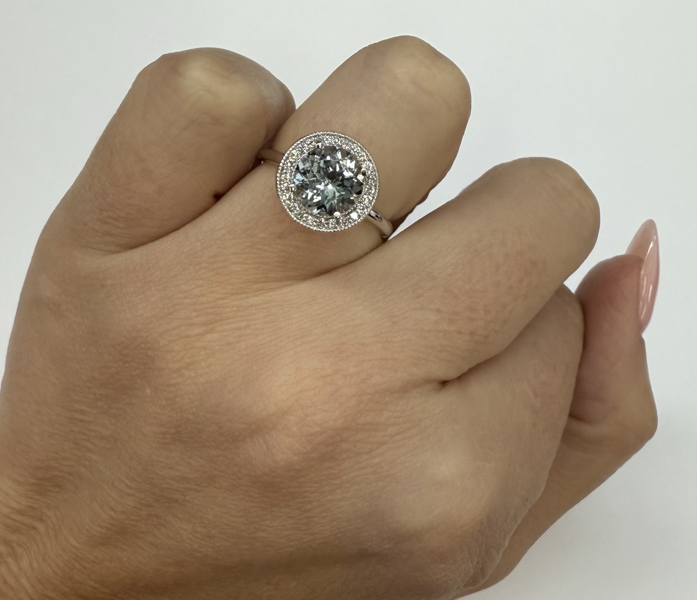 14k White Gold Genuine 1.80 Cttw Aquamarine & Diamond Halo Ring - Image 30