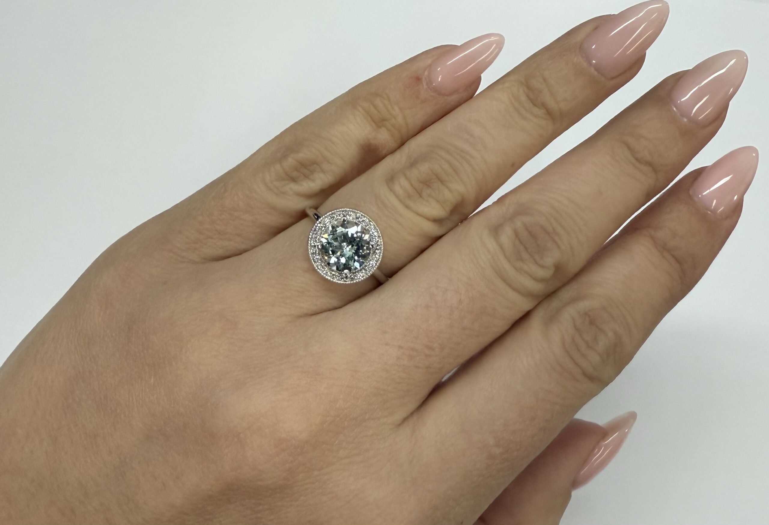 14k White Gold Genuine 1.80 Cttw Aquamarine & Diamond Halo Ring - Image 31