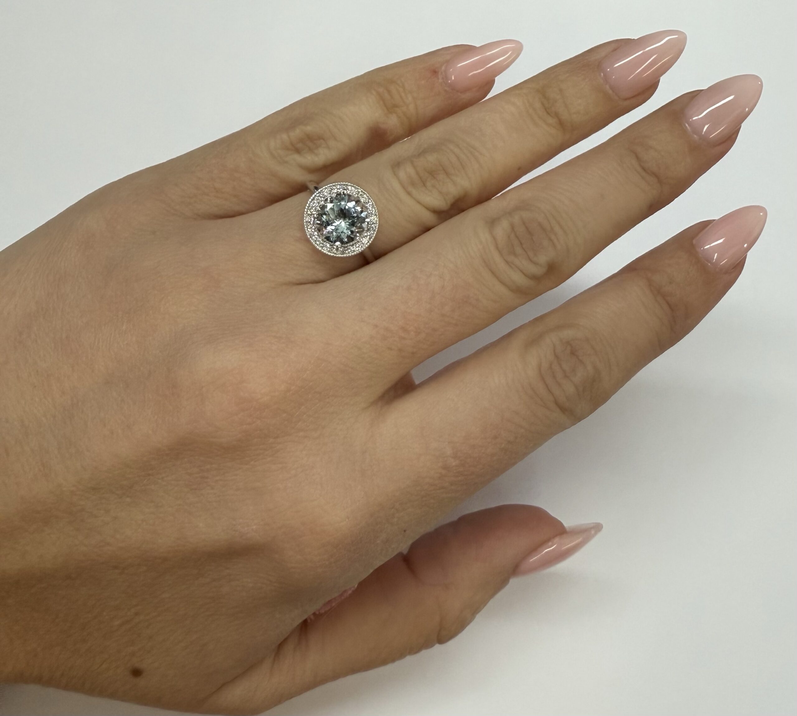 14k White Gold Genuine 1.80 Cttw Aquamarine & Diamond Halo Ring - Image 32