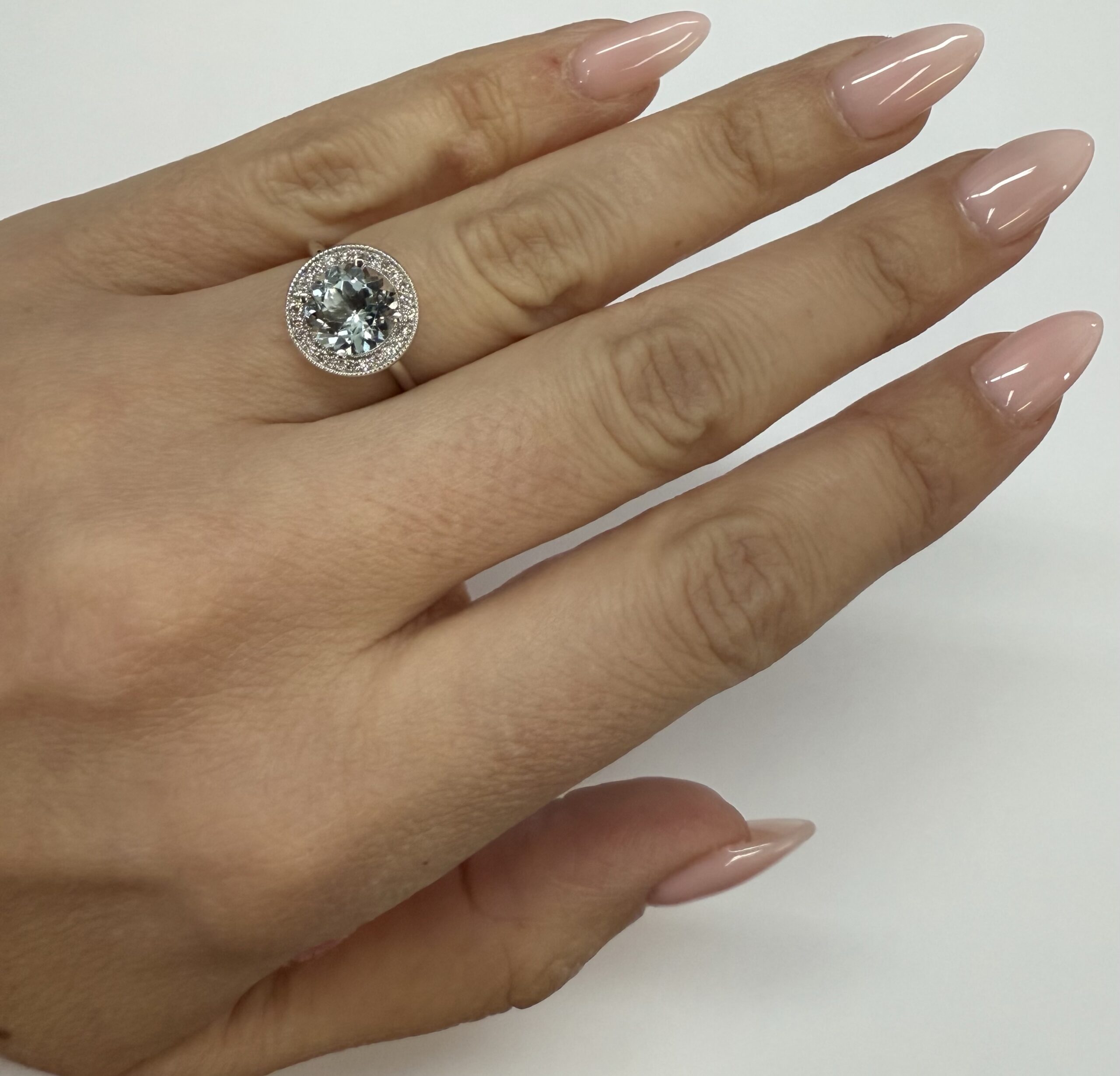 14k White Gold Genuine 1.80 Cttw Aquamarine & Diamond Halo Ring - Image 33