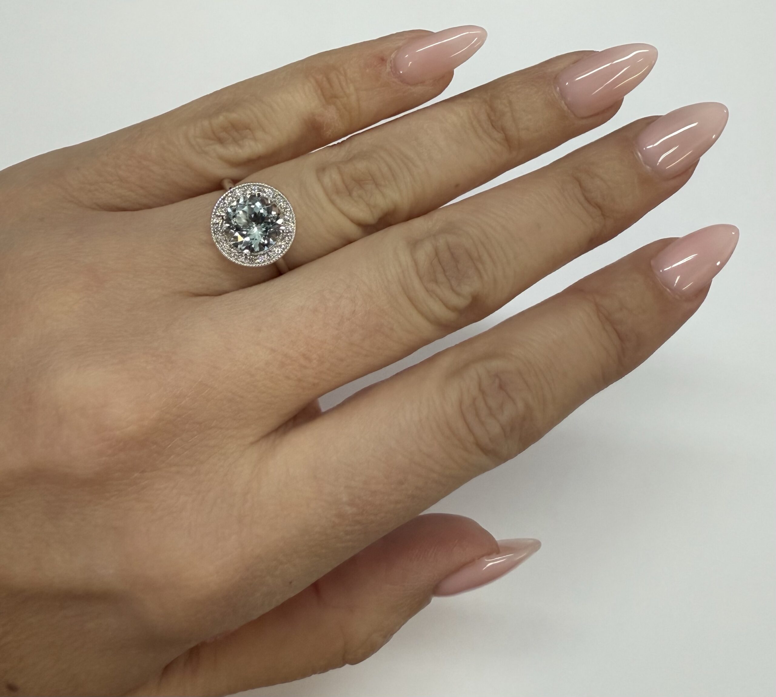 14k White Gold Genuine 1.80 Cttw Aquamarine & Diamond Halo Ring - Image 34