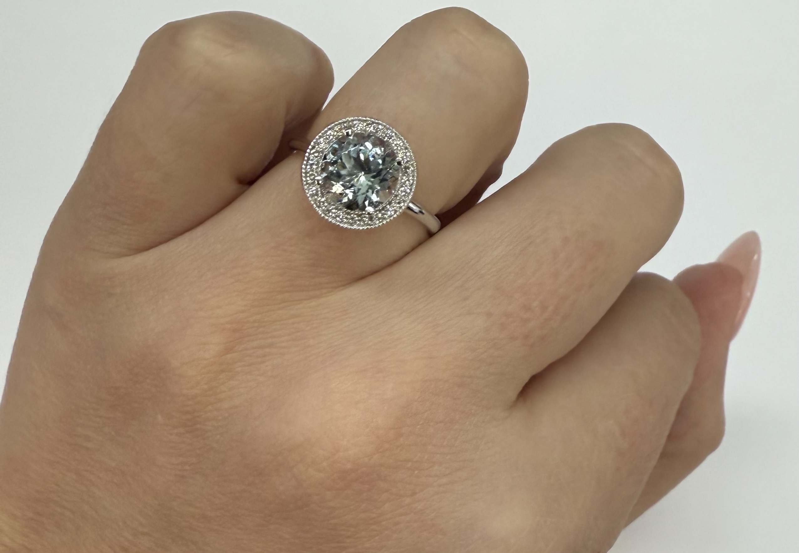 14k White Gold Genuine 1.80 Cttw Aquamarine & Diamond Halo Ring - Image 35