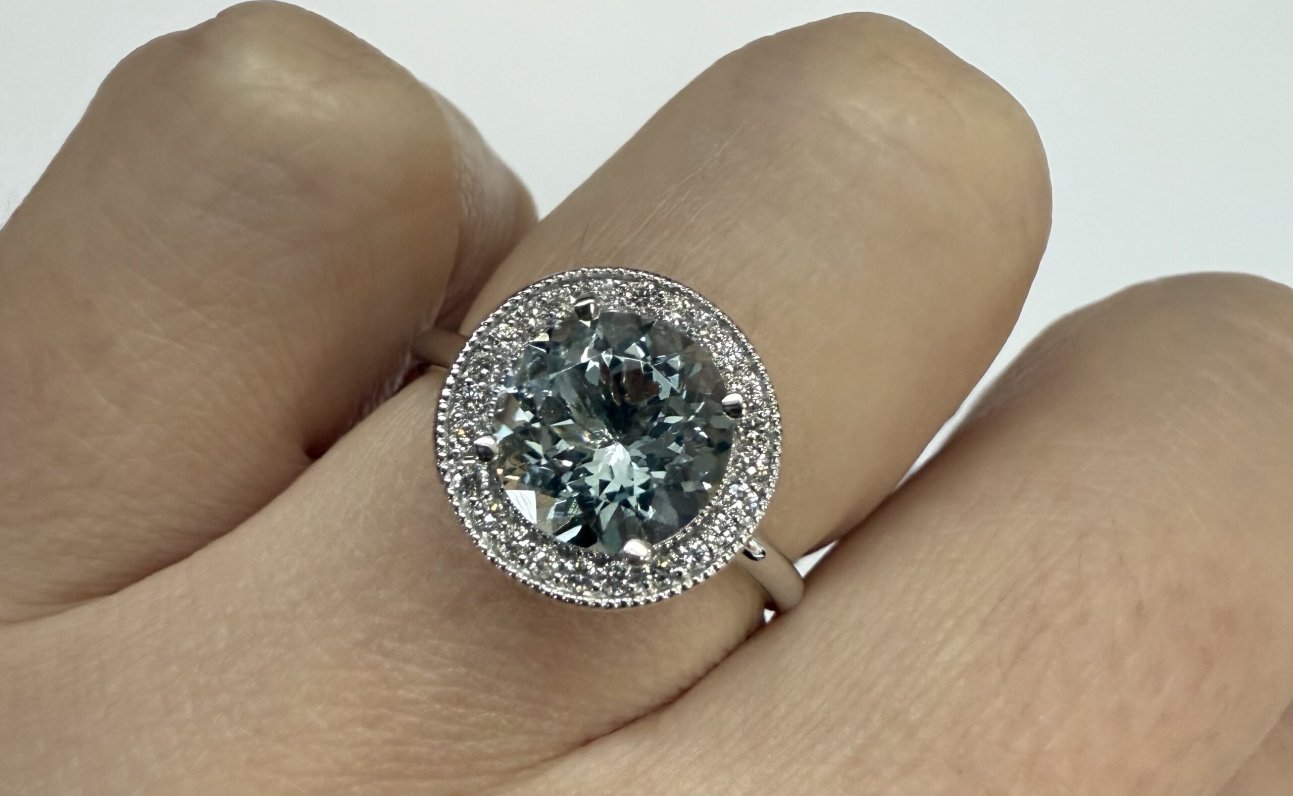 14k White Gold Genuine 1.80 Cttw Aquamarine & Diamond Halo Ring - Image 36