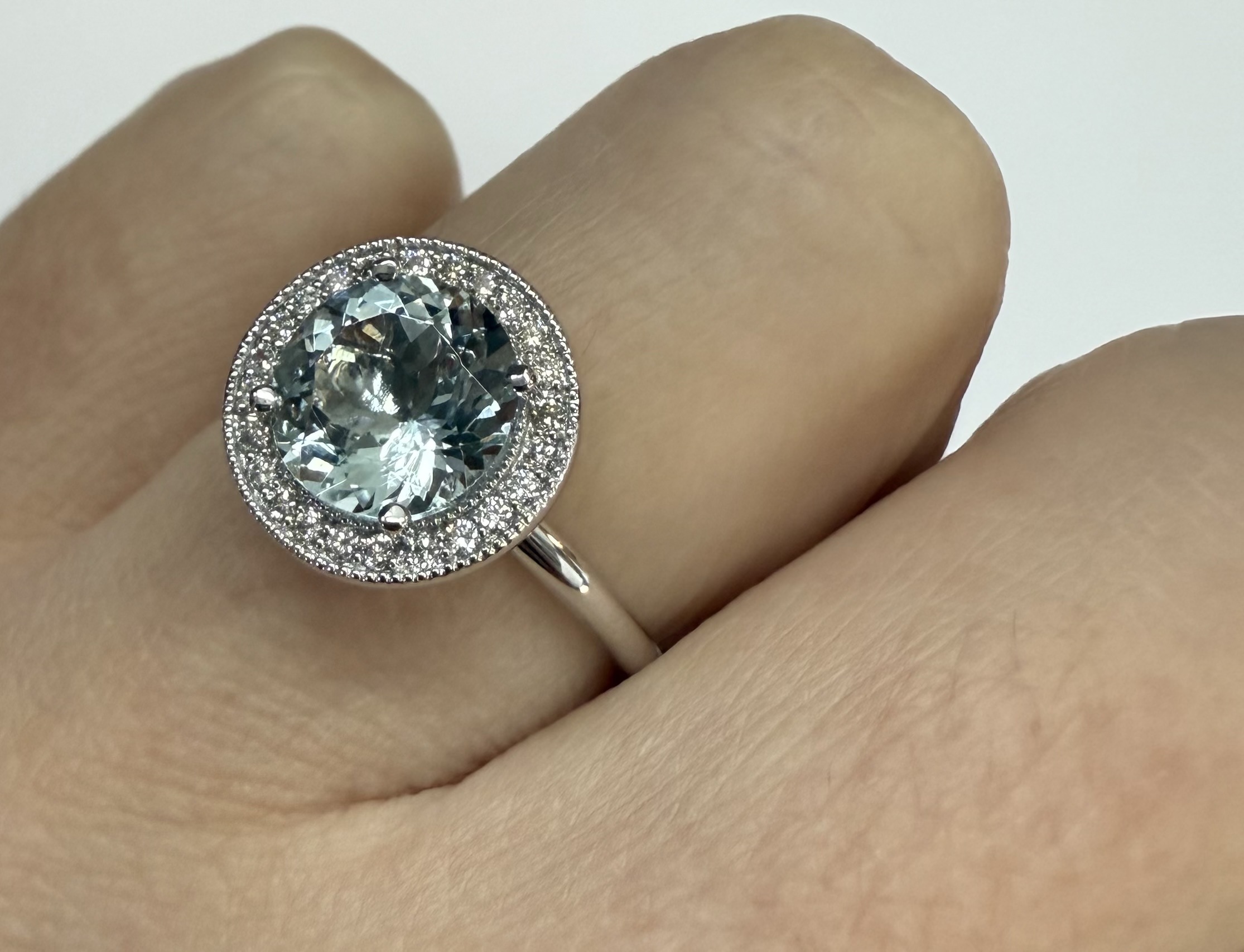 14k White Gold Genuine 1.80 Cttw Aquamarine & Diamond Halo Ring - Image 37