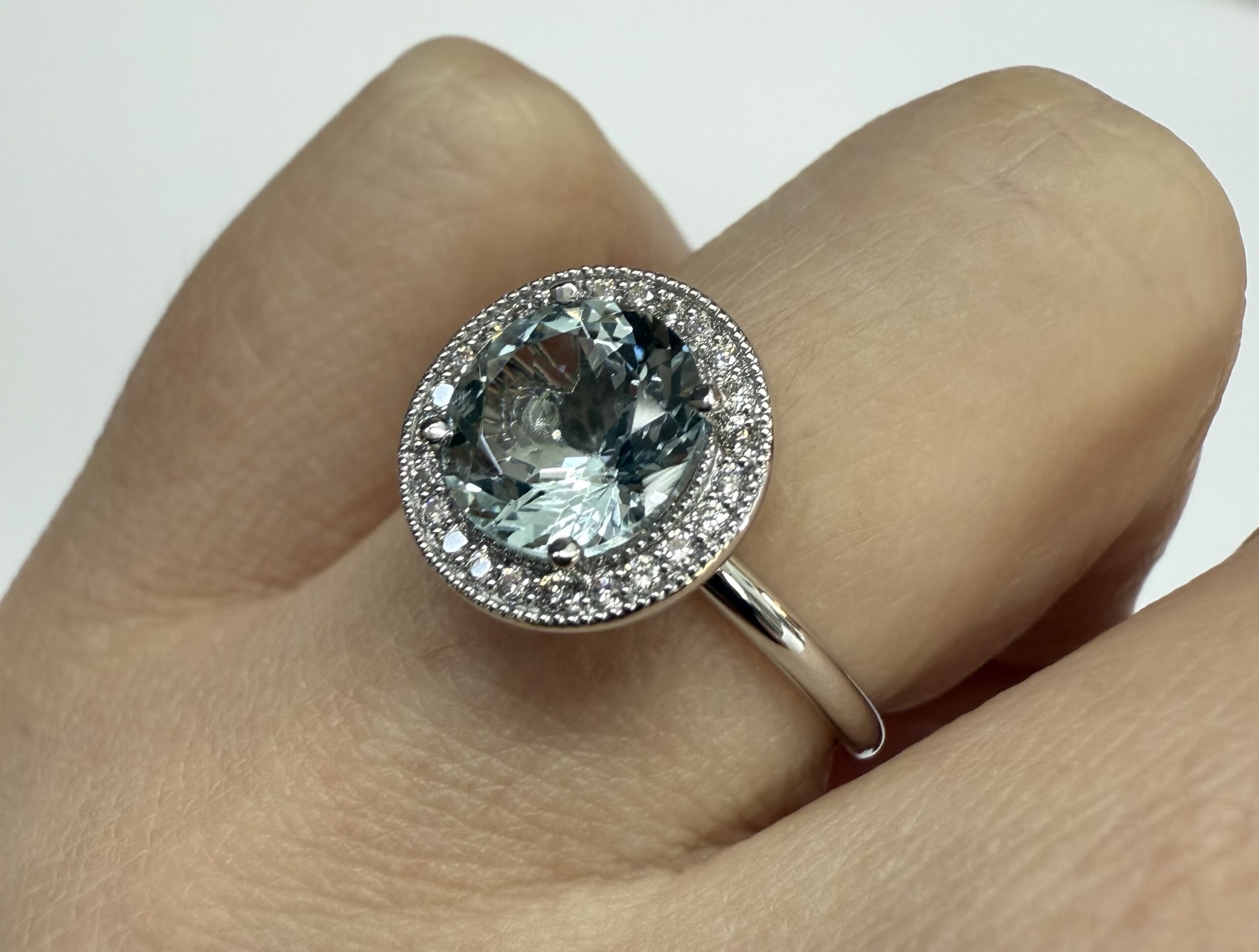 14k White Gold Genuine 1.80 Cttw Aquamarine & Diamond Halo Ring - Image 38