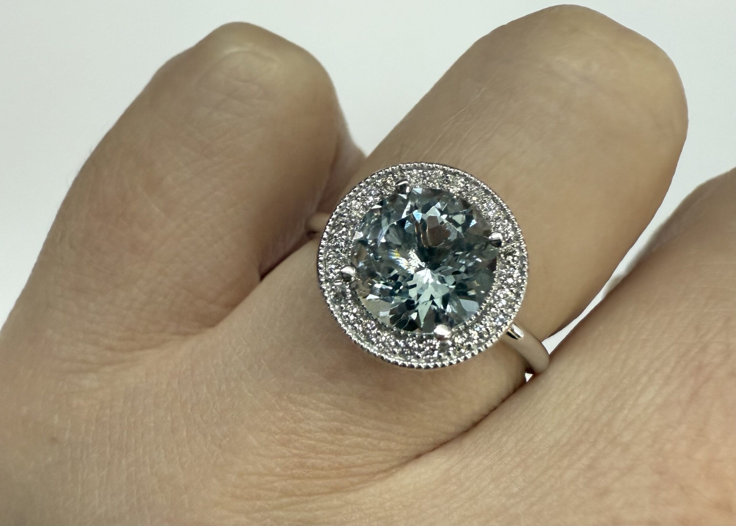 14k White Gold Genuine 1.80 Cttw Aquamarine & Diamond Halo Ring - Image 39