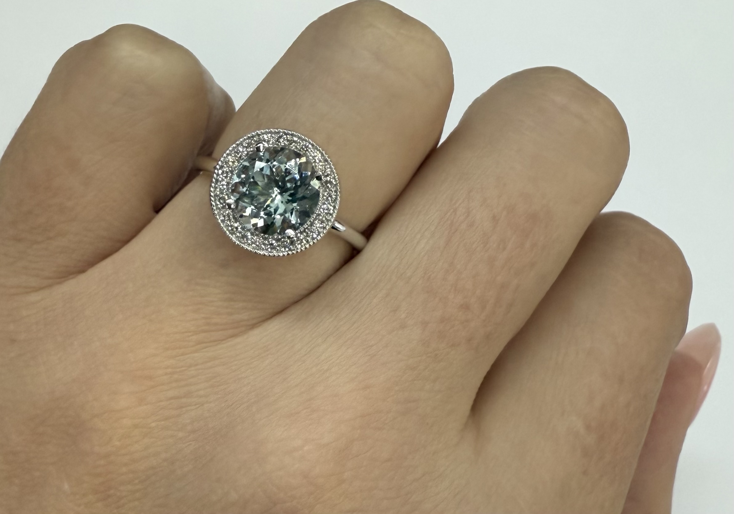 14k White Gold Genuine 1.80 Cttw Aquamarine & Diamond Halo Ring - Image 40