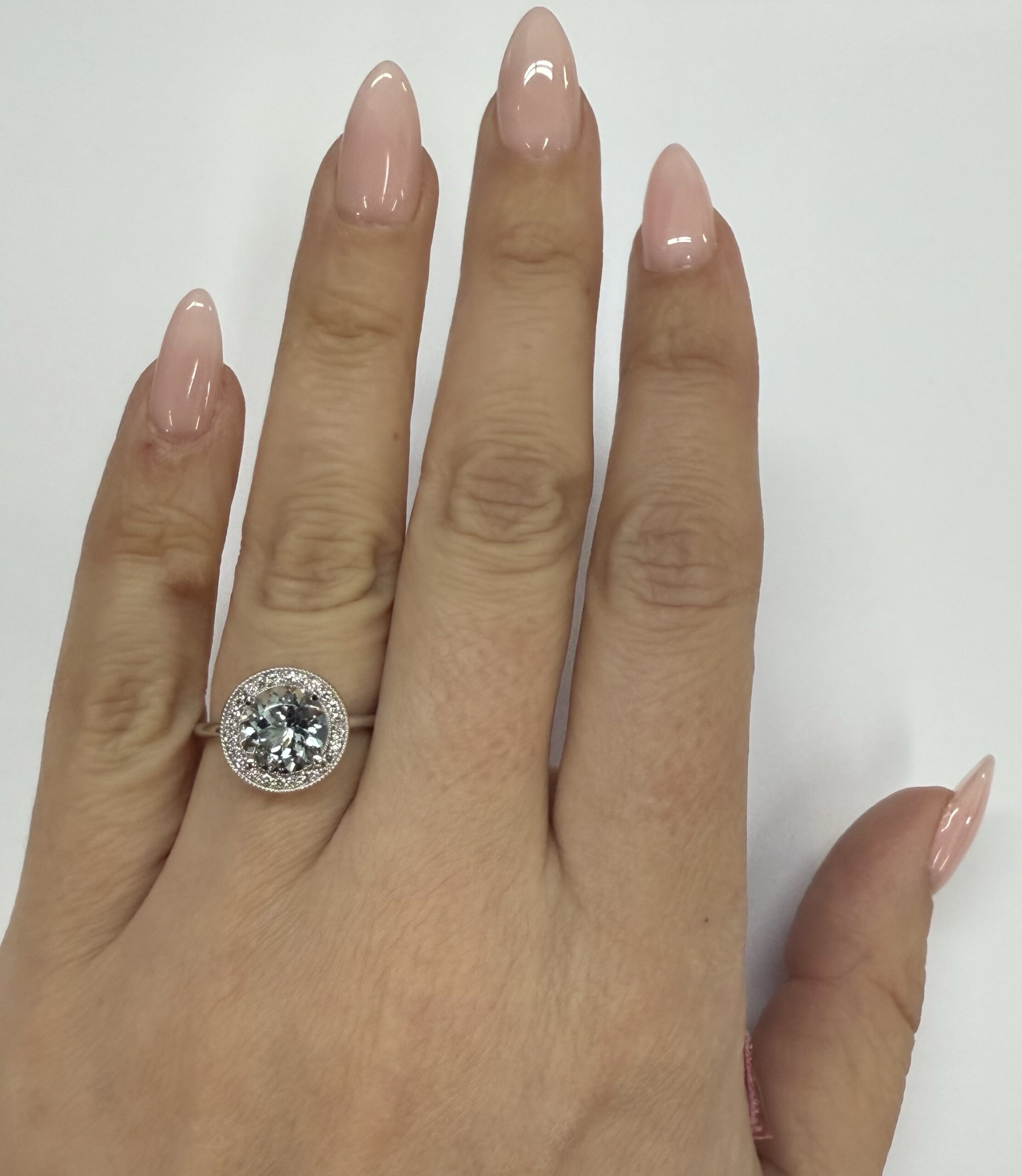 14k White Gold Genuine 1.80 Cttw Aquamarine & Diamond Halo Ring - Image 41